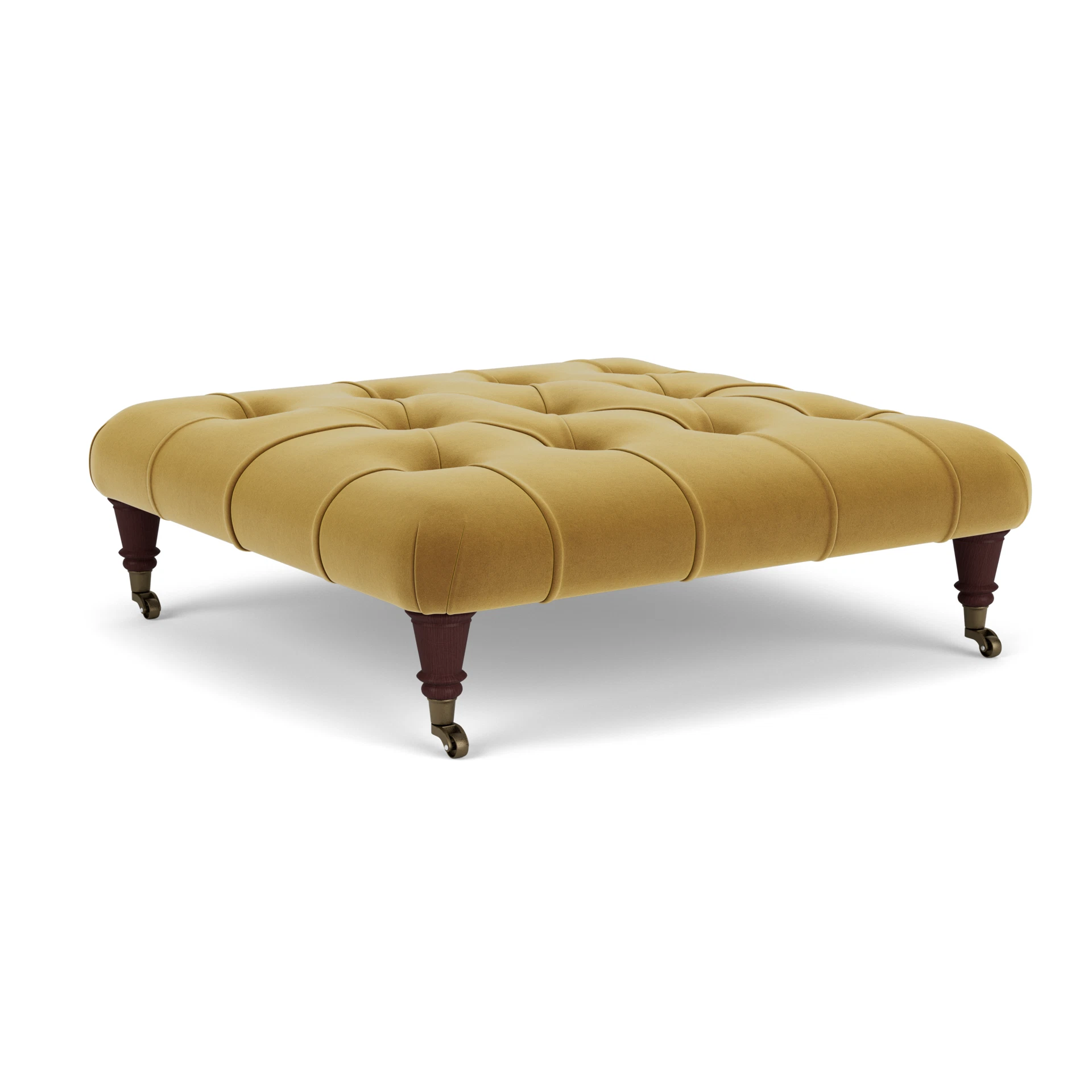 Amelia Foot Stool in Matt Velvet - Mustard with Light legs