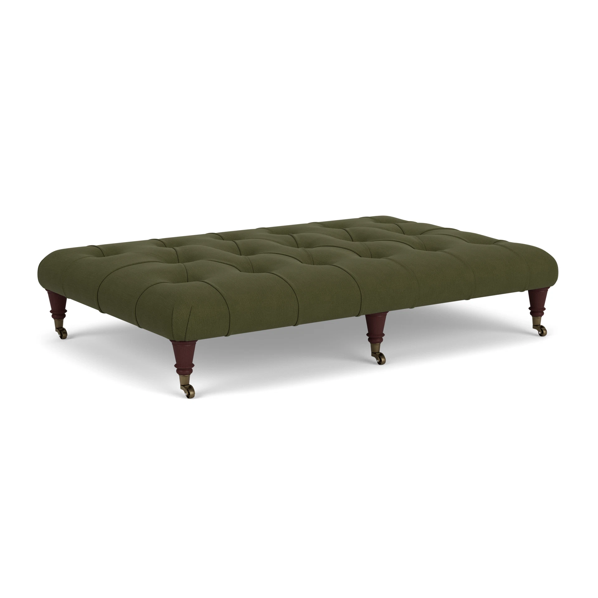 Amelia Large Foot Stool in House Linen Mix - Forest Green with Light legs