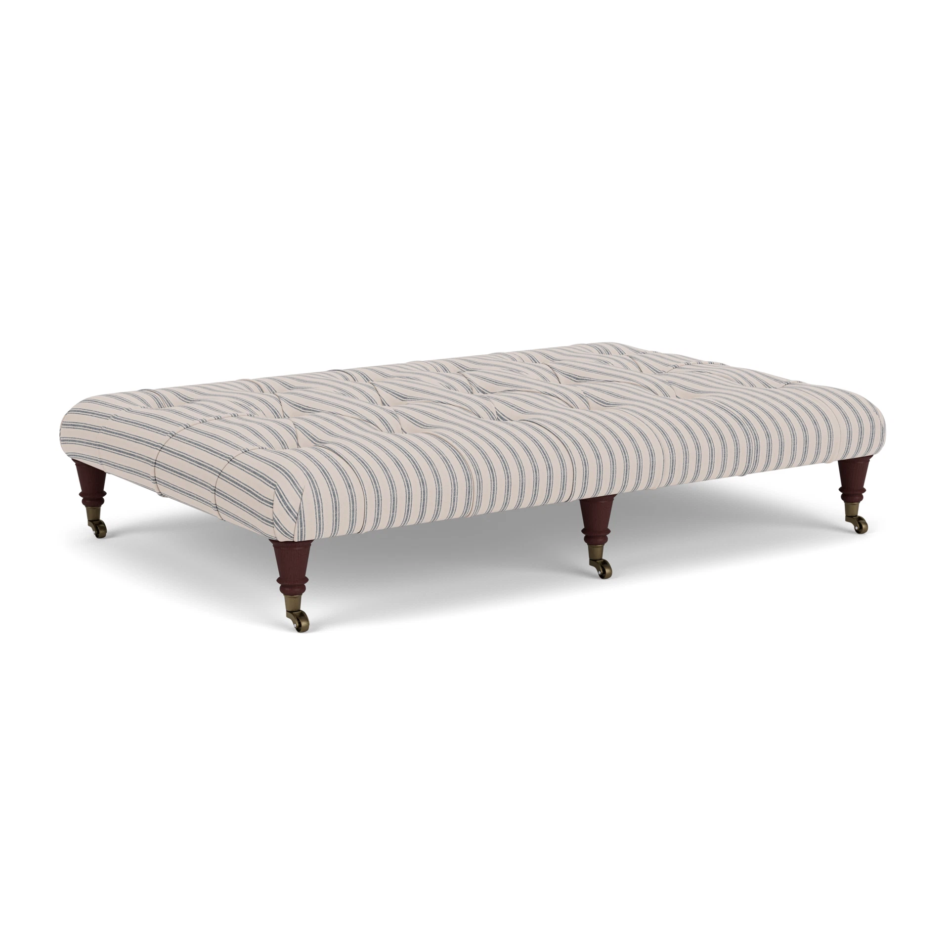 Amelia Large Foot Stool in Kingham Stripe - Indigo with Light legs