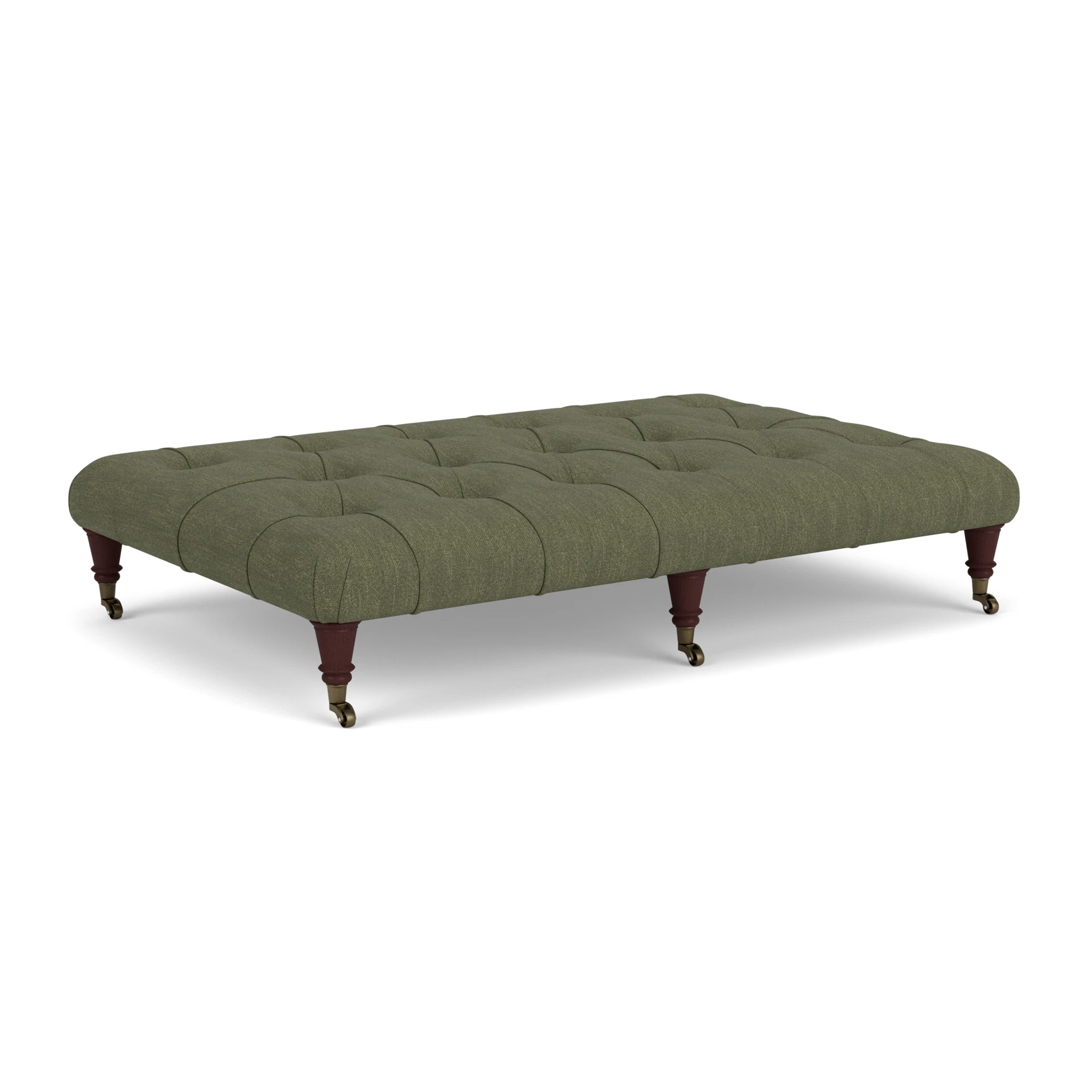 Amelia Large Foot Stool in Luxury Italian Linen - Fern with Light legs