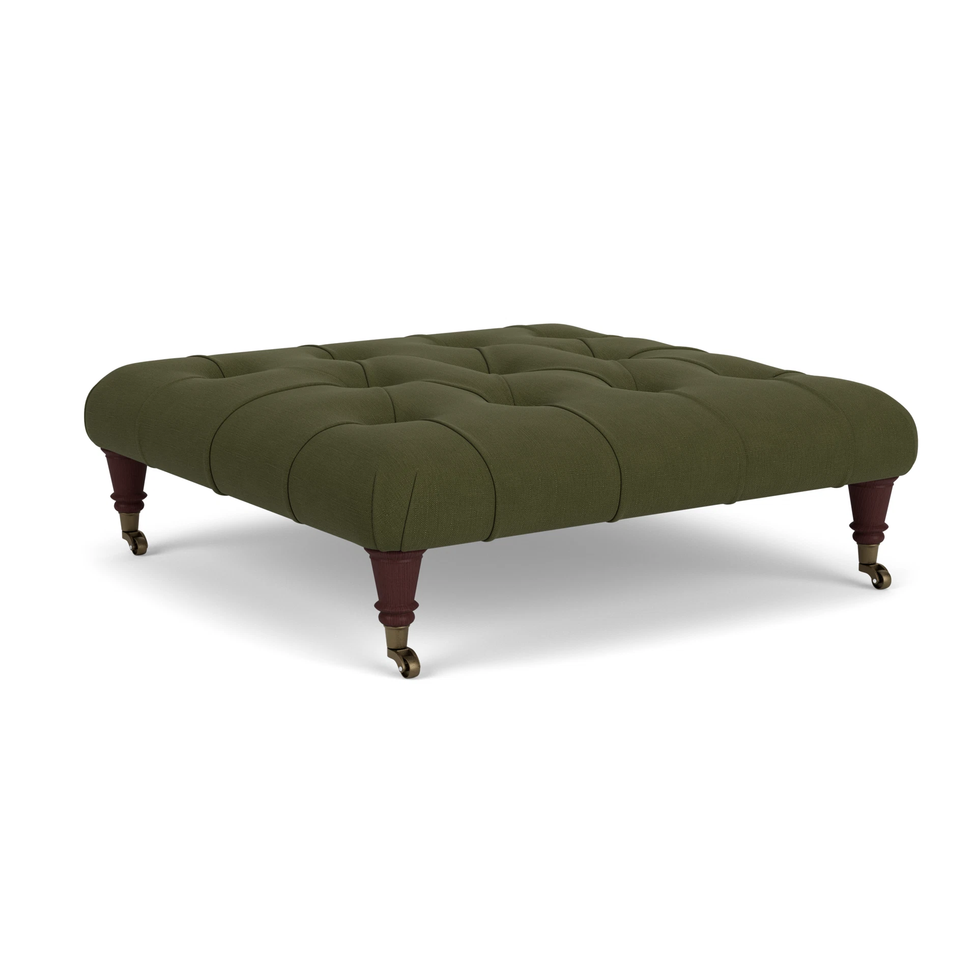 Amelia Small Foot Stool in House Linen Mix - Forest Green with Light legs
