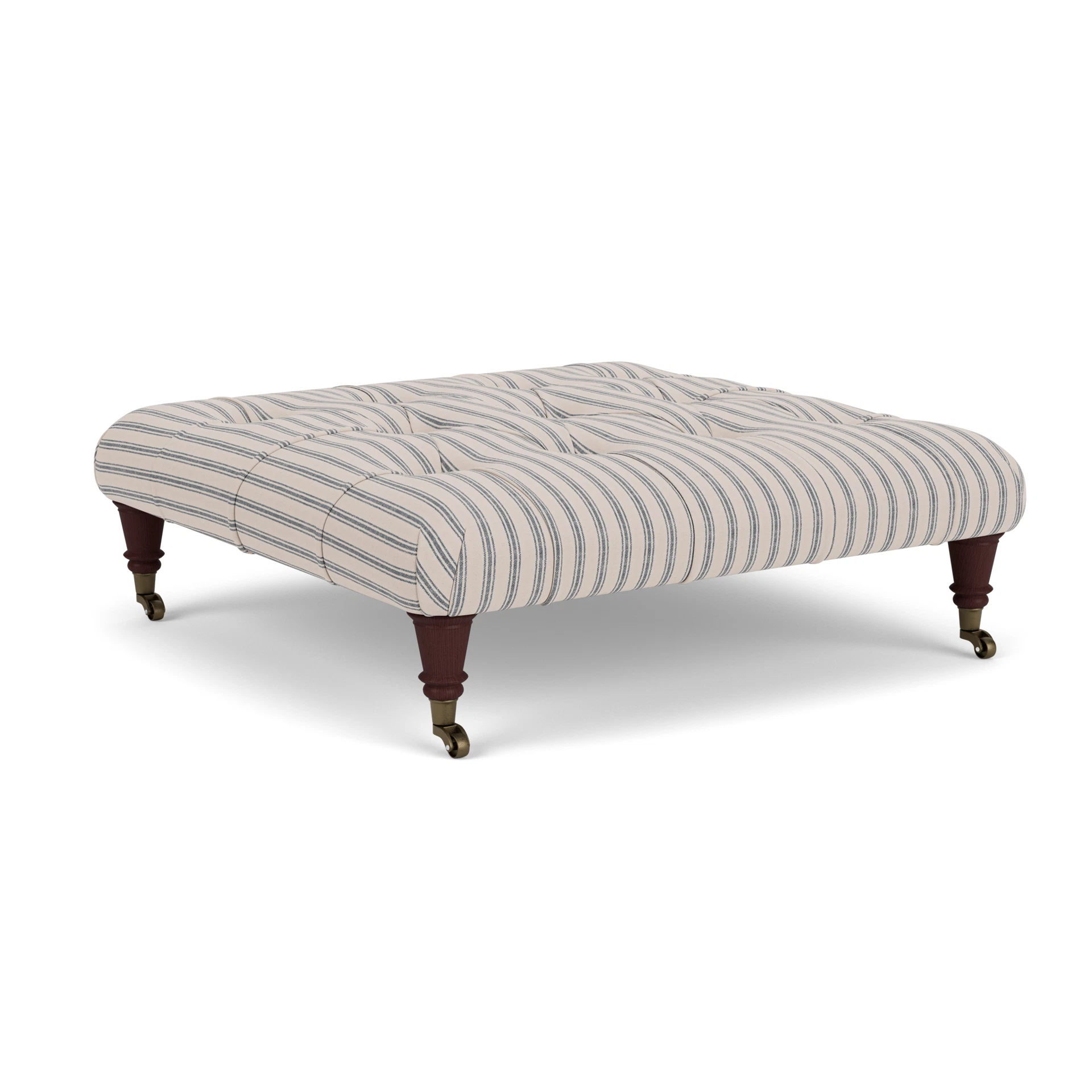 Amelia Small Foot Stool in Kingham Stripe - Indigo with Light legs