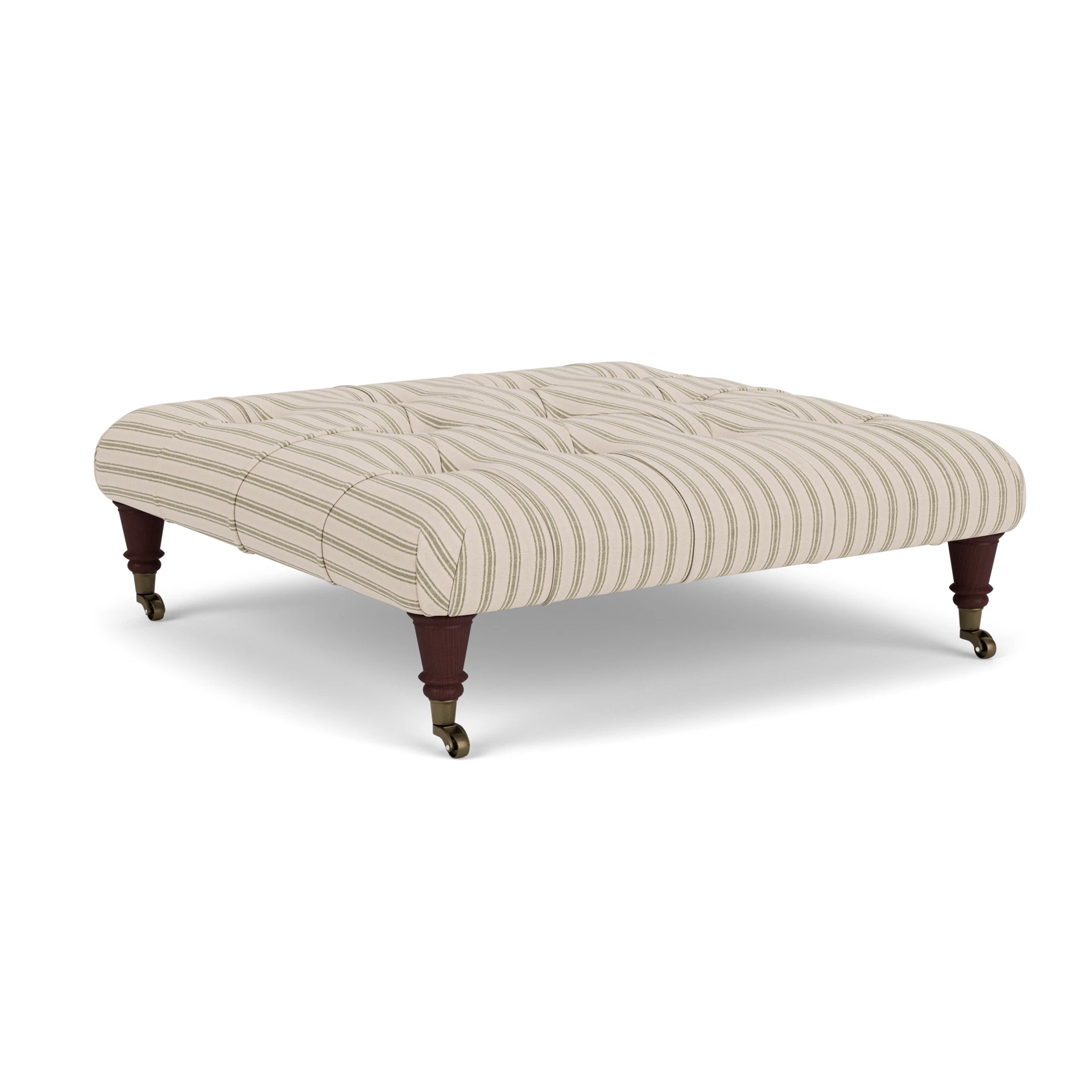 Amelia Small Foot Stool in Kingham Stripe - Sage with Light legs