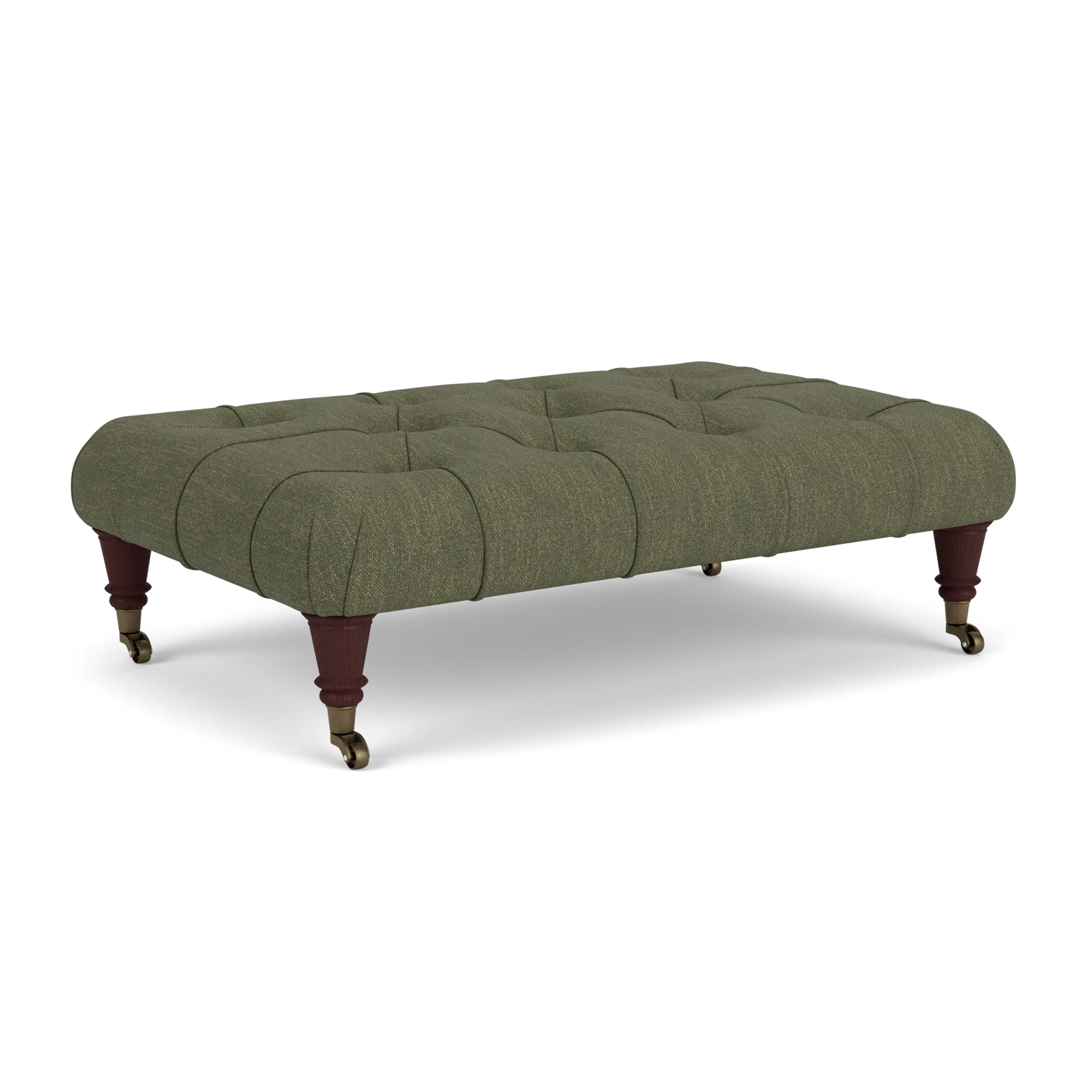 Amelia Small Foot Stool in Luxury Italian Linen - Fern with Light legs