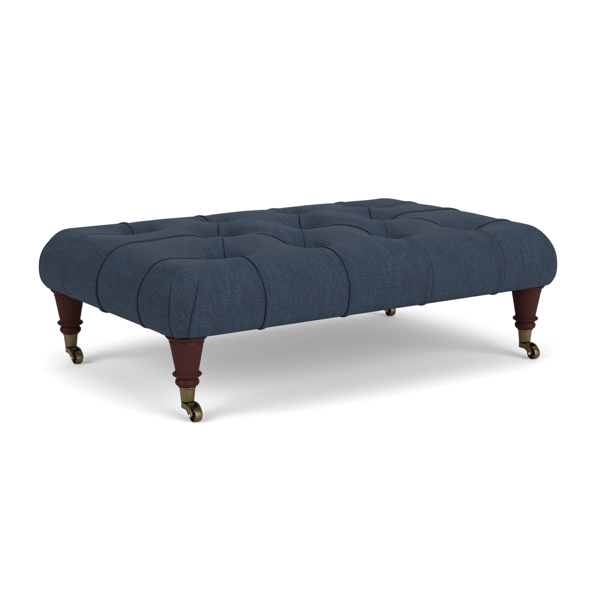 Amelia Small Foot Stool in Luxury Italian Linen - Indigo with Light legs