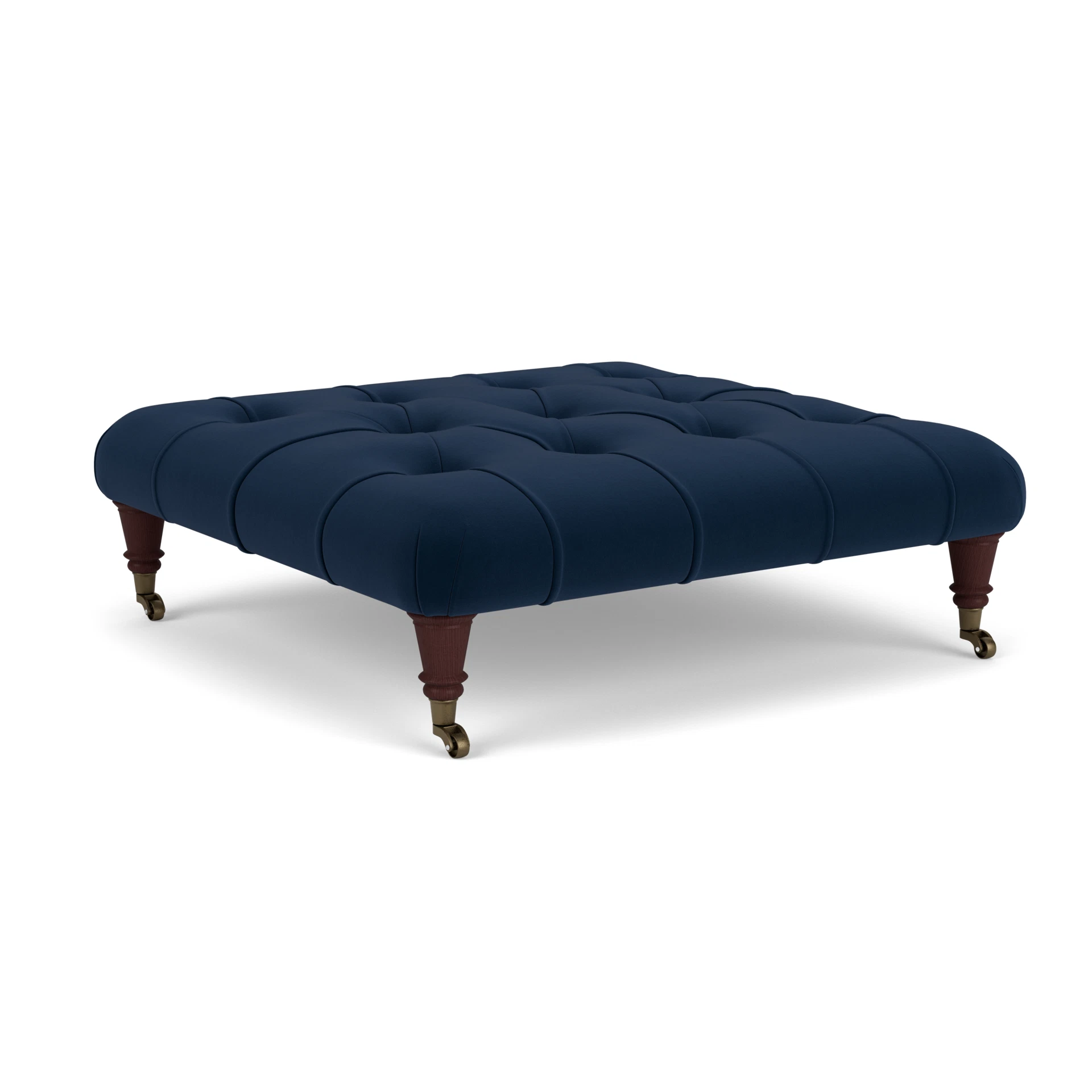 Amelia Small Foot Stool in Matt Velvet - Deep Blue with Light legs