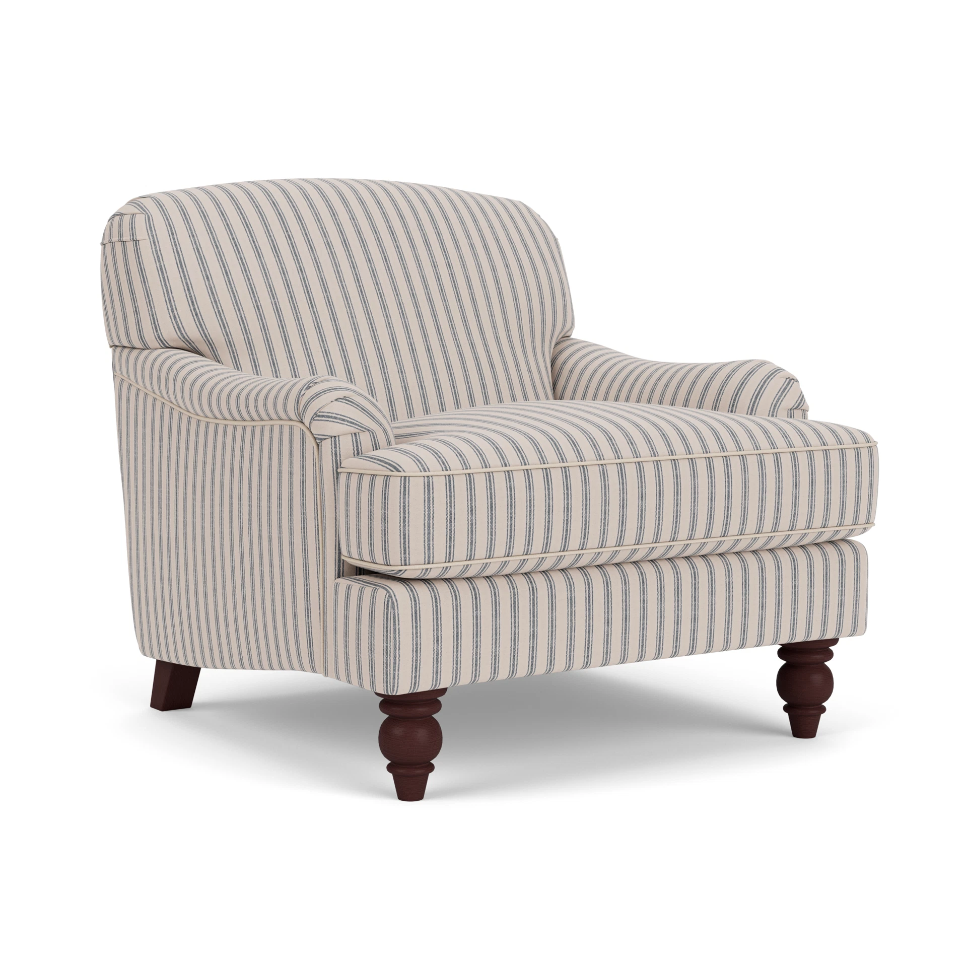 Ashbee Armchair in Kingham Stripe - Indigo with Light legs