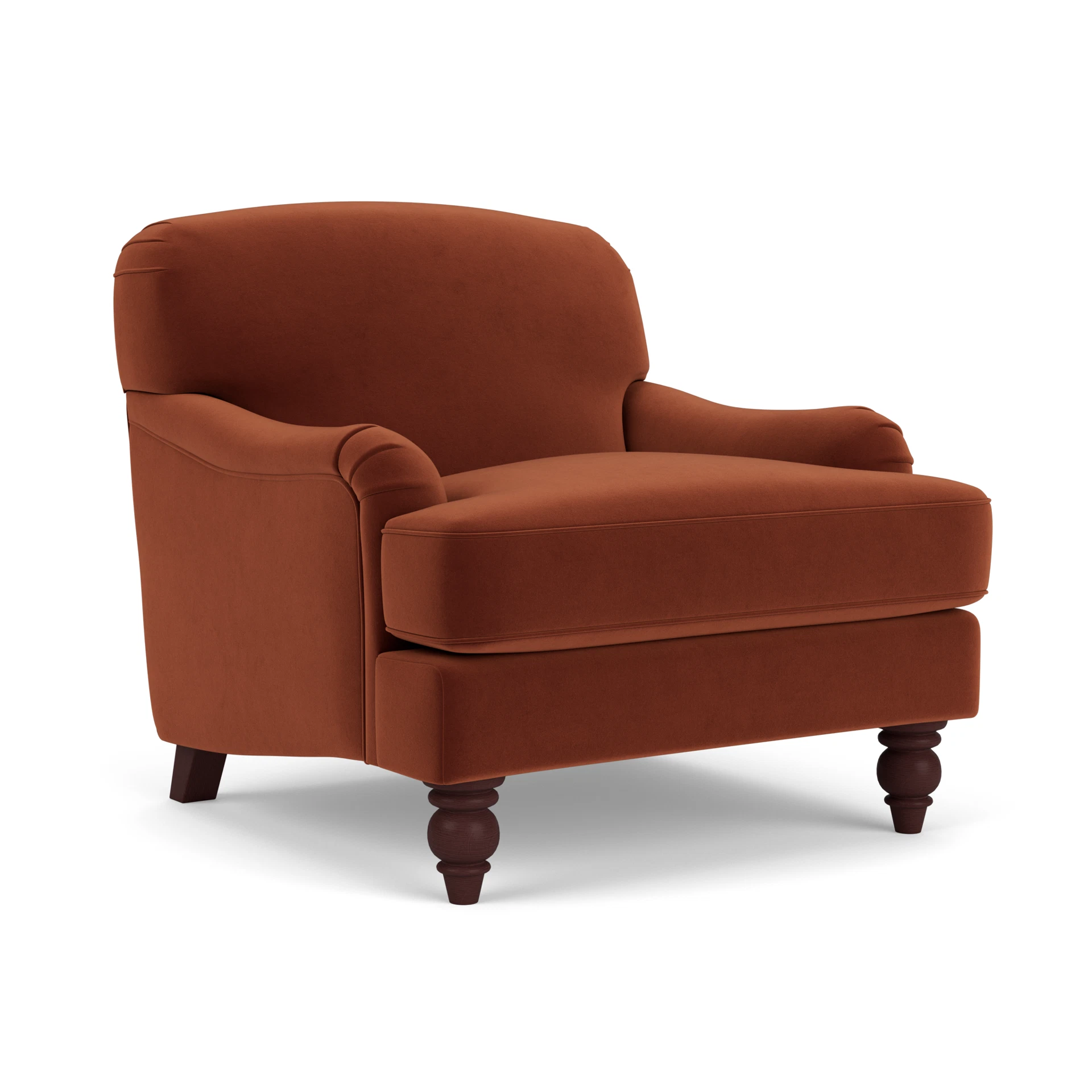 Ashbee Armchair in Matt Velvet - Brick with Light legs