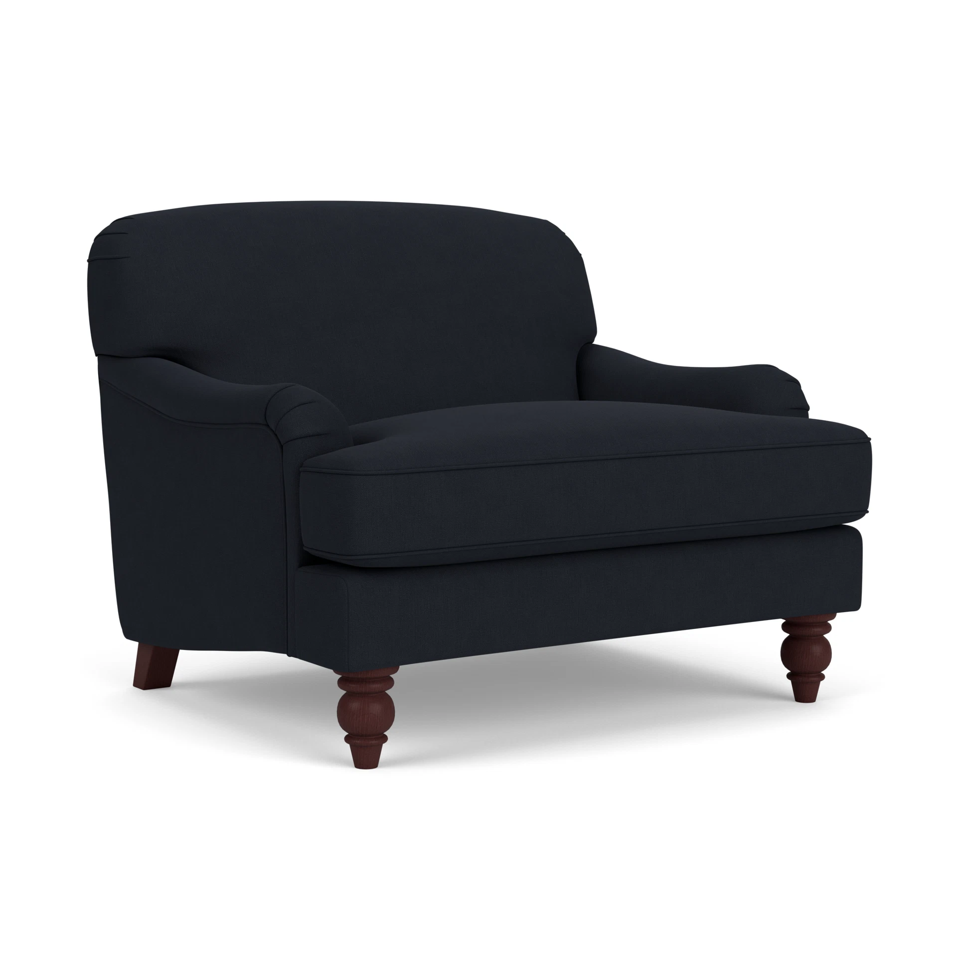 Ashbee Love Seat in House Linen Mix - Ink with Light legs