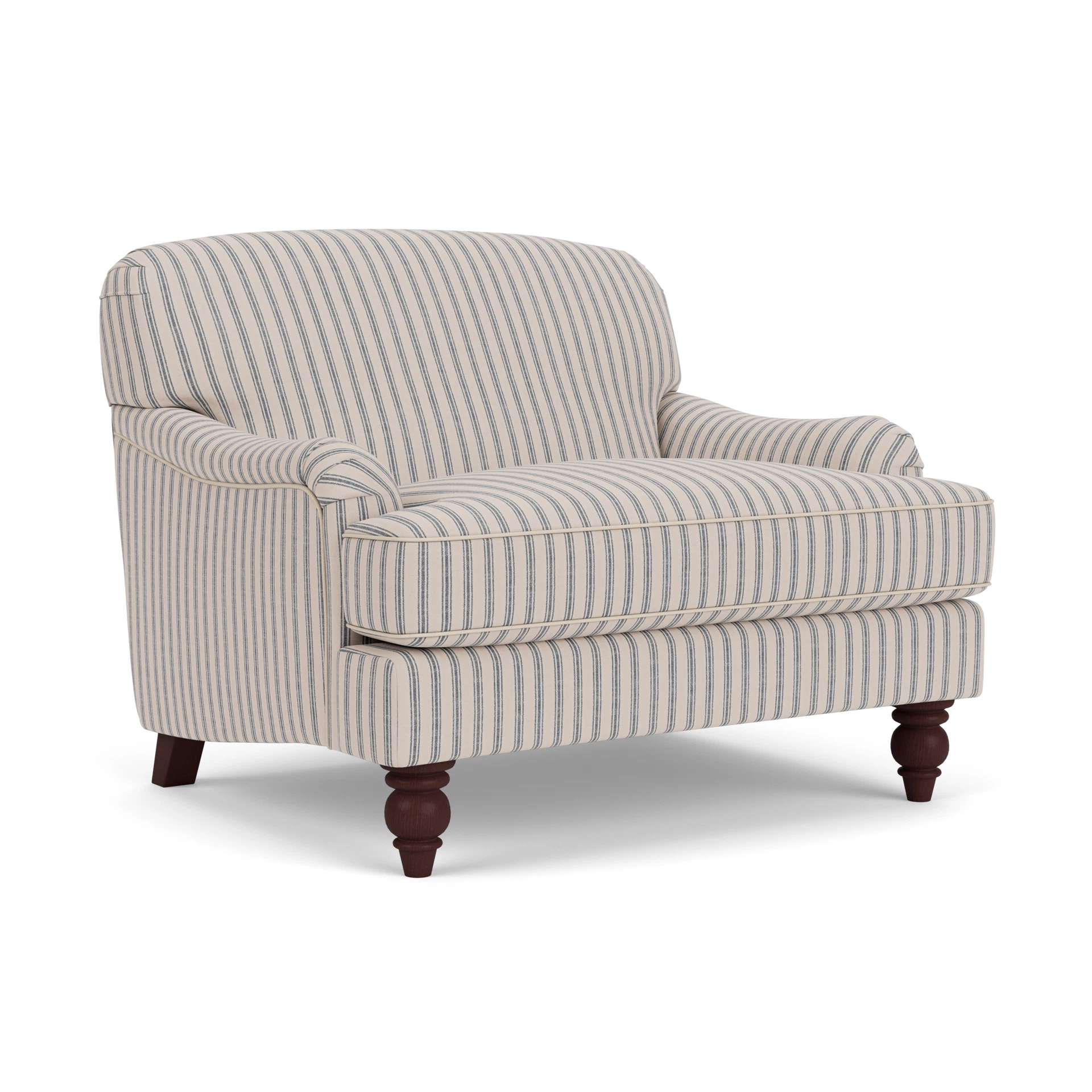 Ashbee Love Seat in Kingham Stripe - Indigo with Light legs