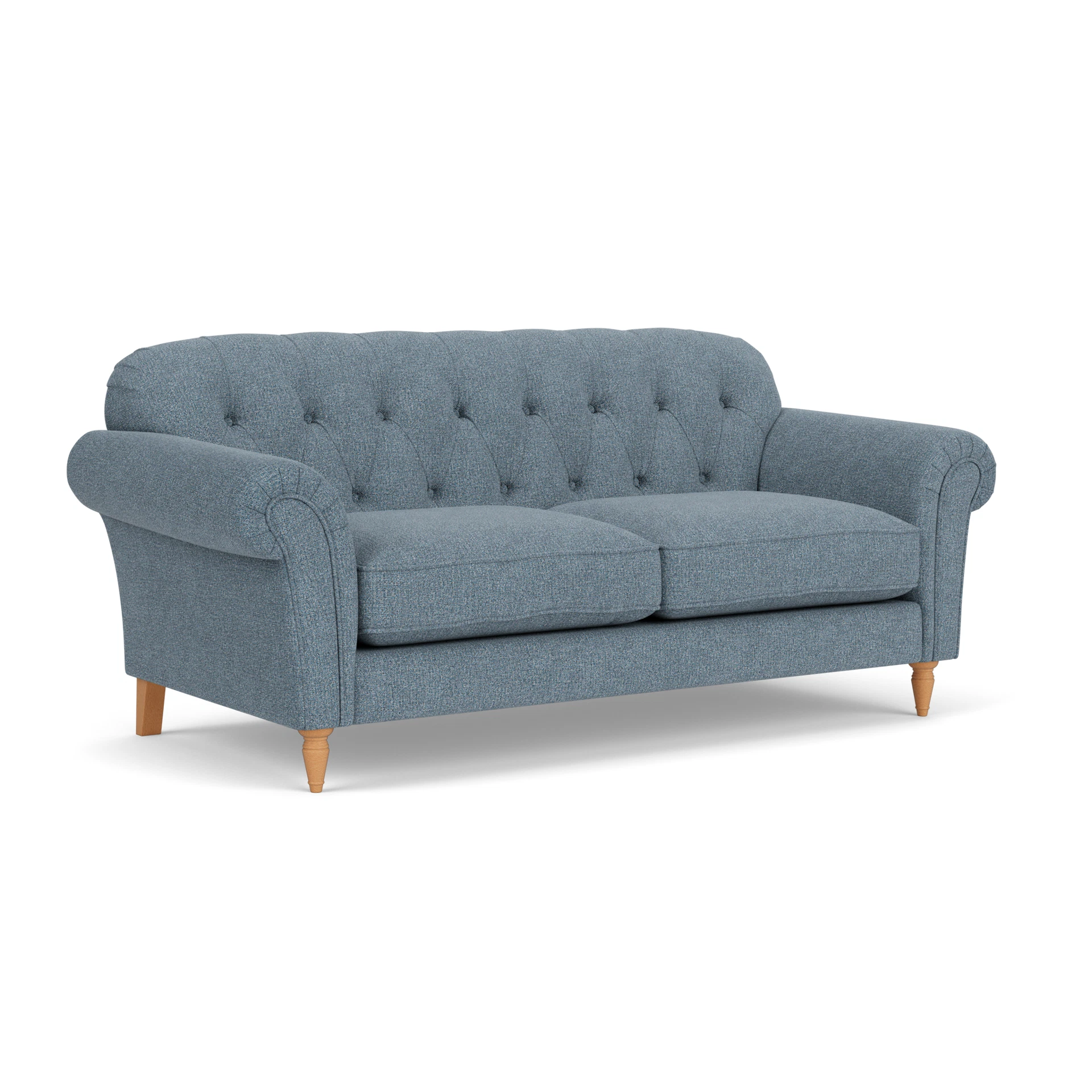 Chapman 3 Seater Sofa in Aquaclean Oxford - Mid Blue with Light legs