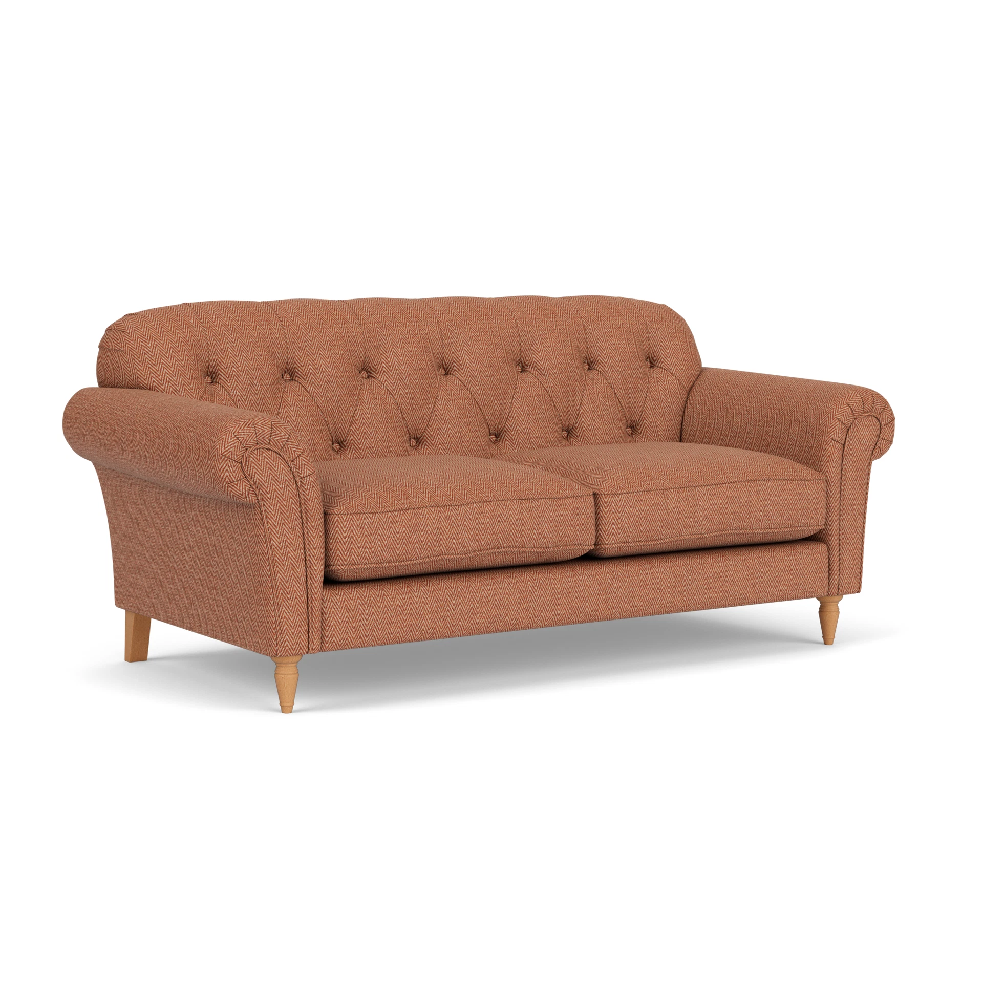 Chapman Large 2 Seater Sofa in Herringbone Weave - Brick with Light legs