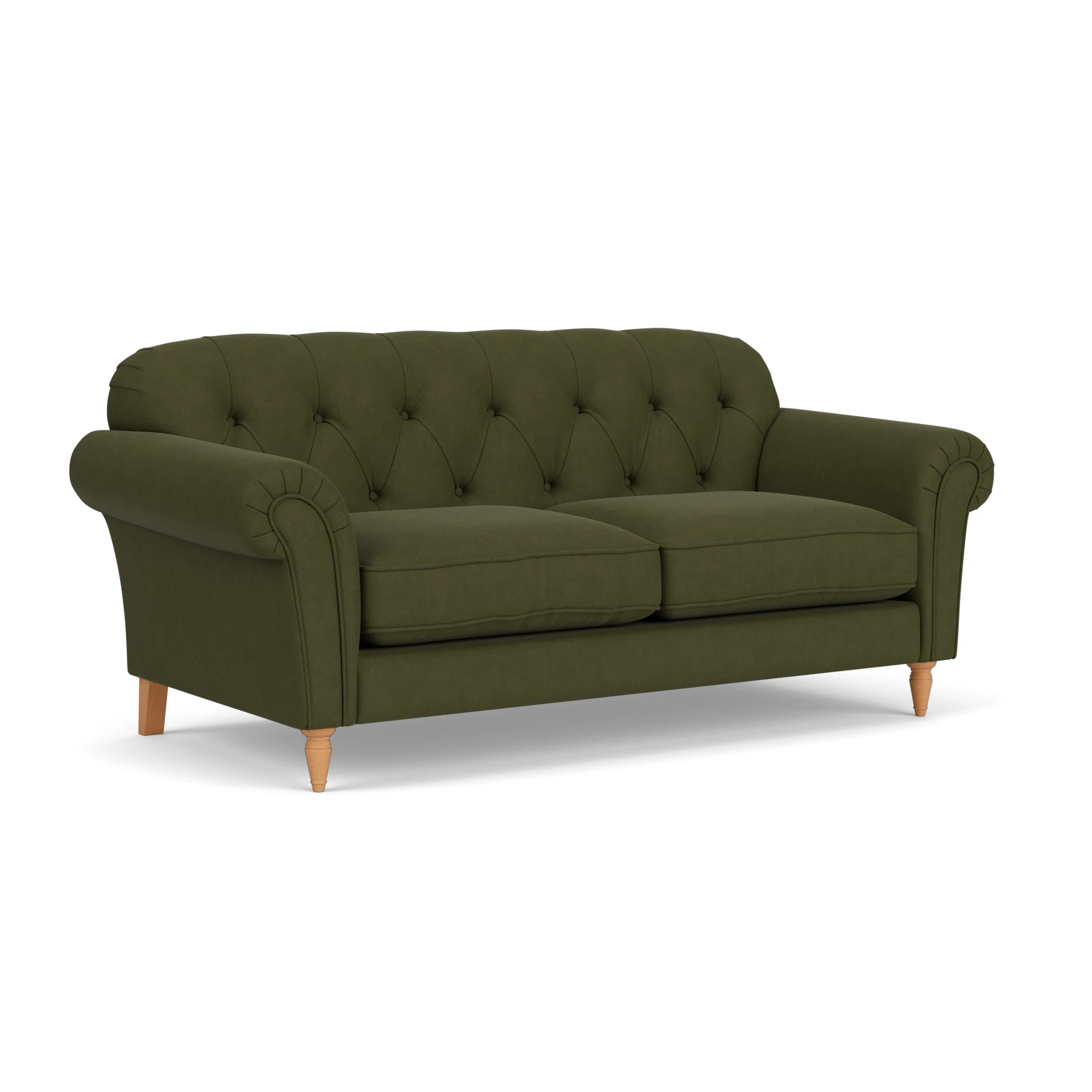 Chapman Large 2 Seater Sofa in House Linen Mix - Forest Green with Light legs
