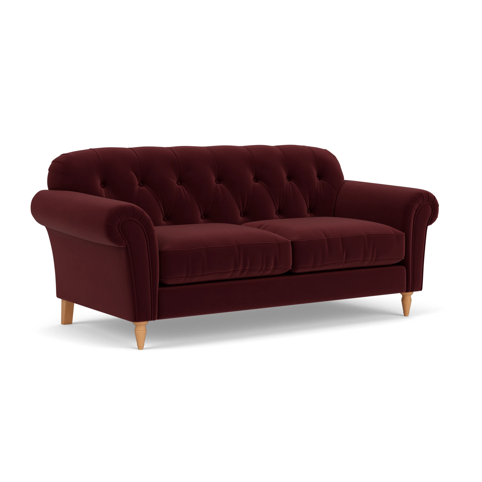 Chapman Large 2 Seater Sofa in Matt Velvet - Dark Rosehip with Light legs