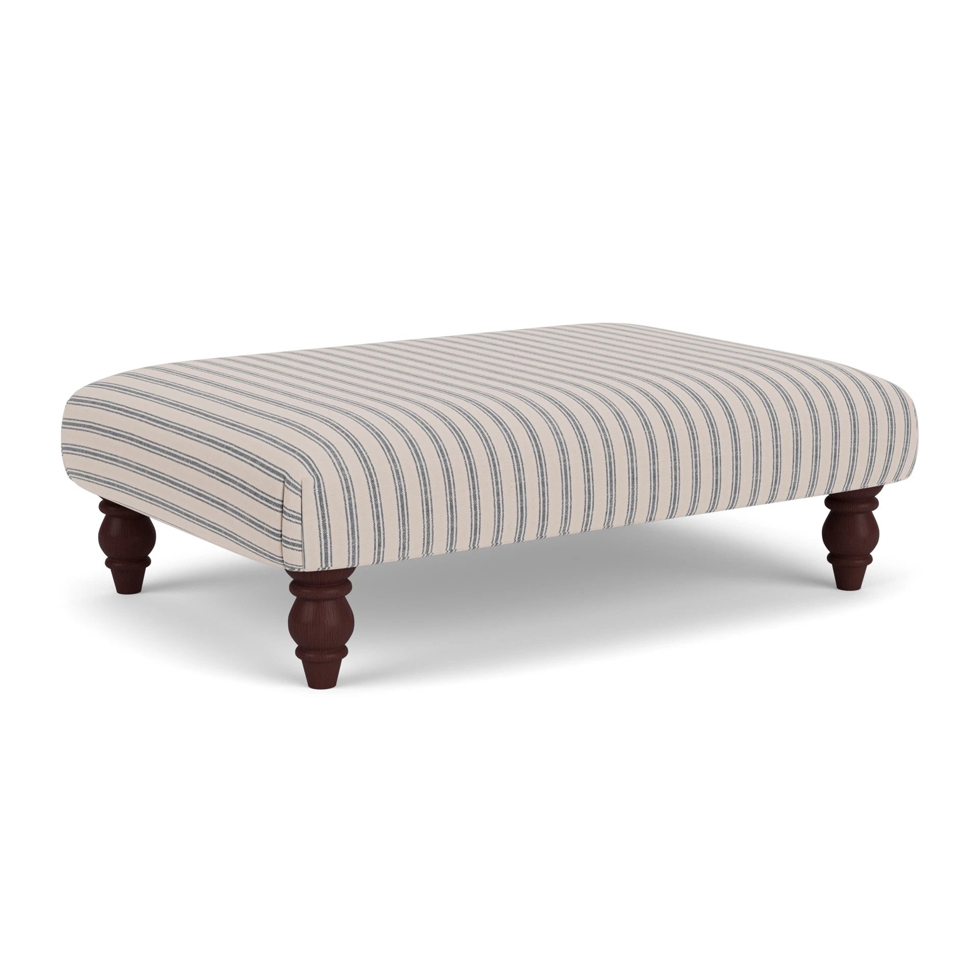 Clara Foot Stool in Kingham Stripe - Indigo with Light legs