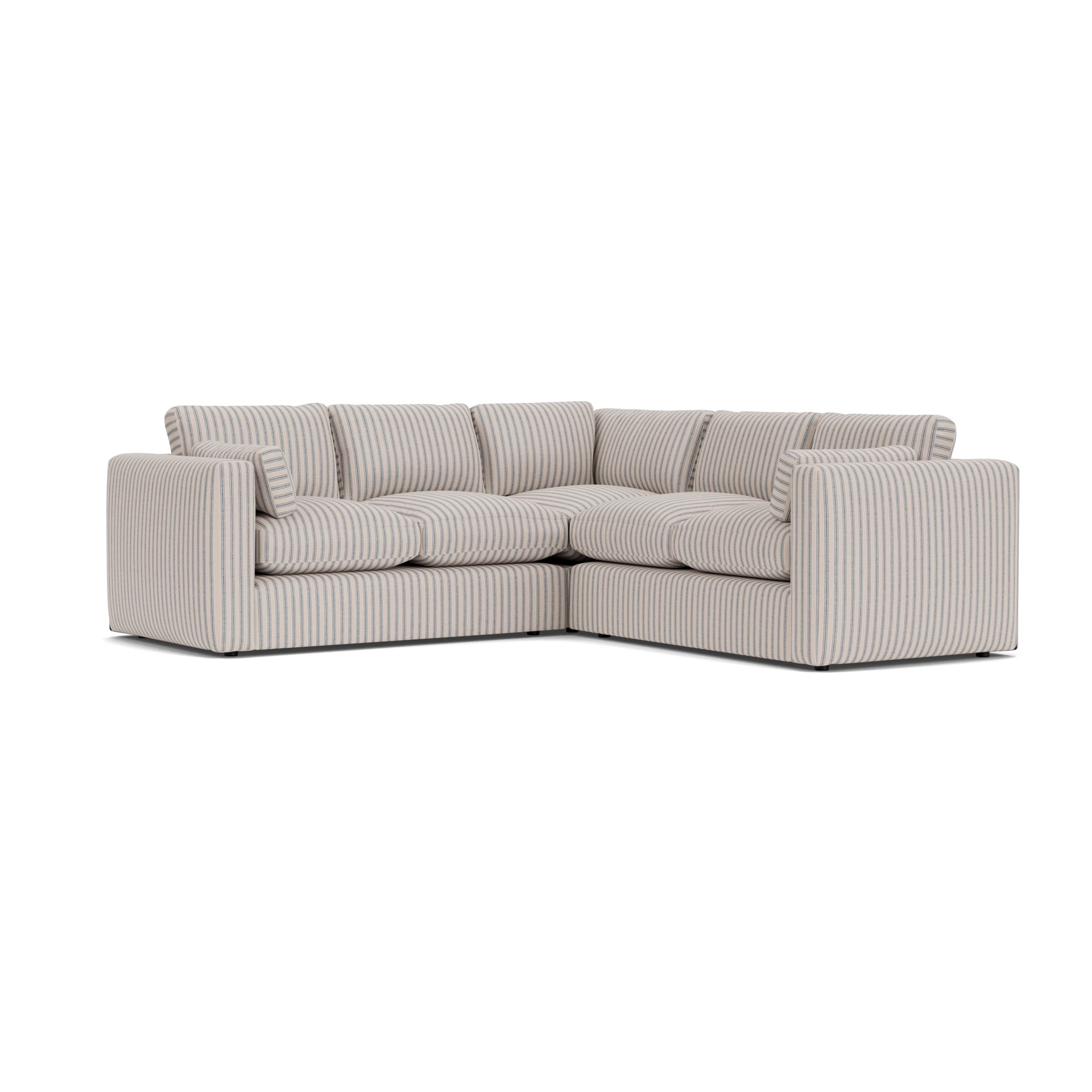 Clarke Compact Corner Sofa in Kingham Stripe - Indigo with undefined legs