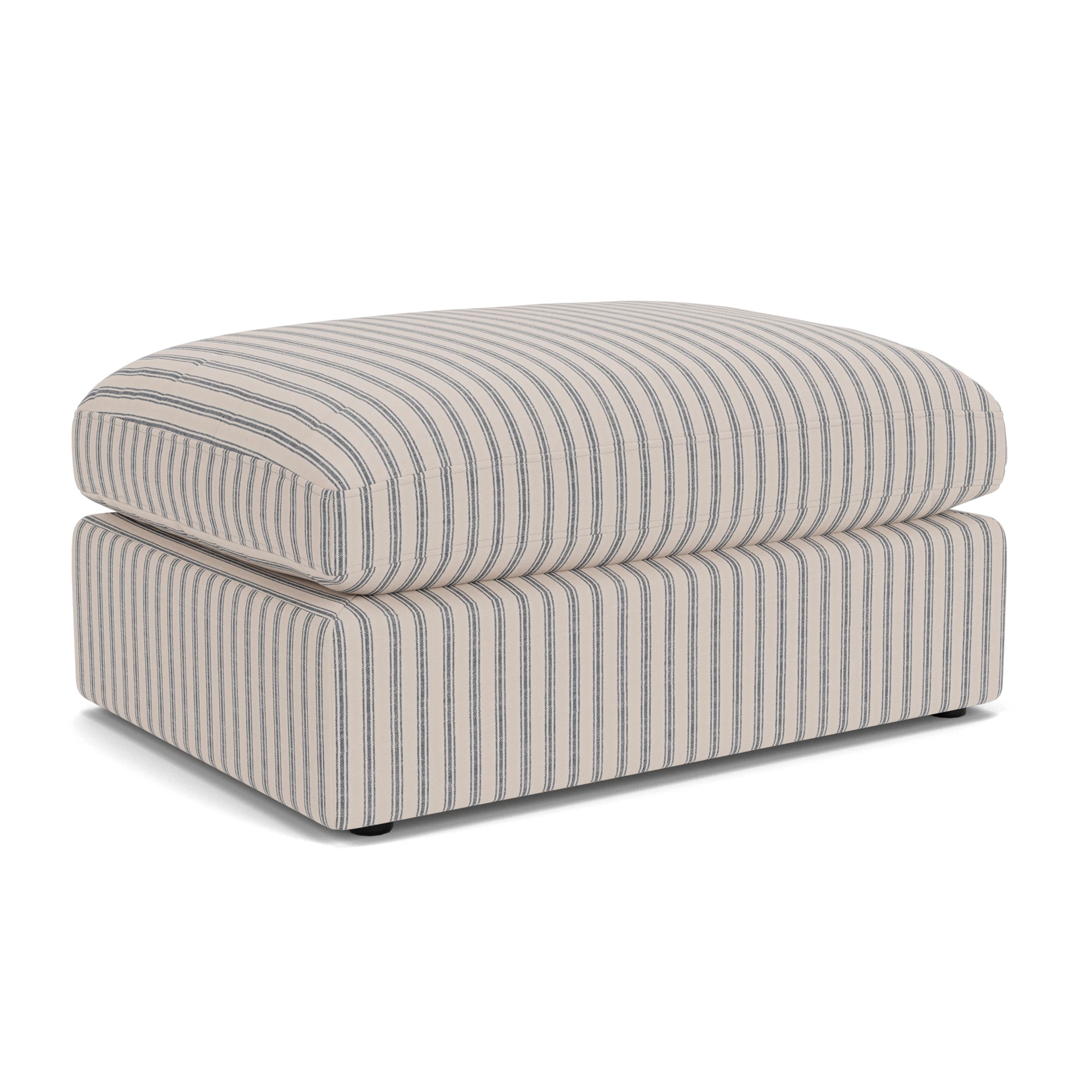 Clarke Large Foot Stool in Kingham Stripe - Indigo with undefined legs