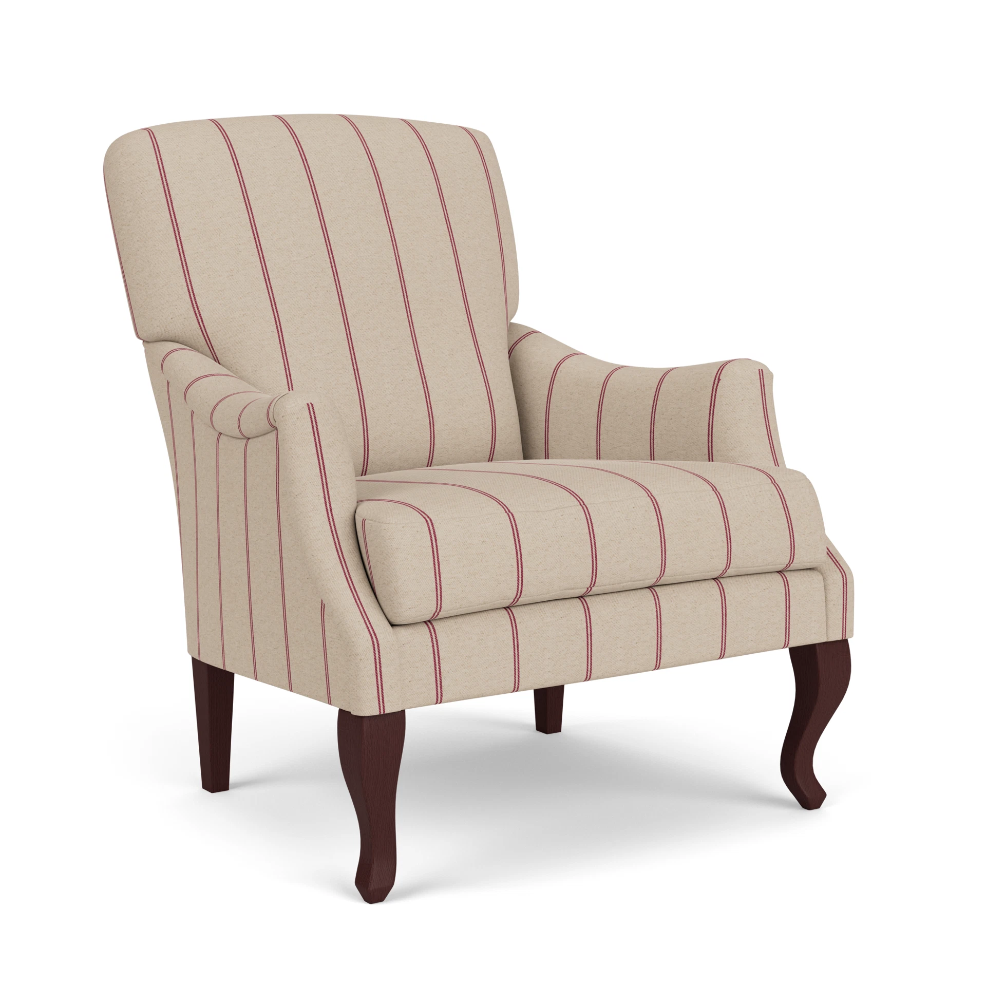 Elsie Armchair in Compton Stripe - Raspberry with Light legs