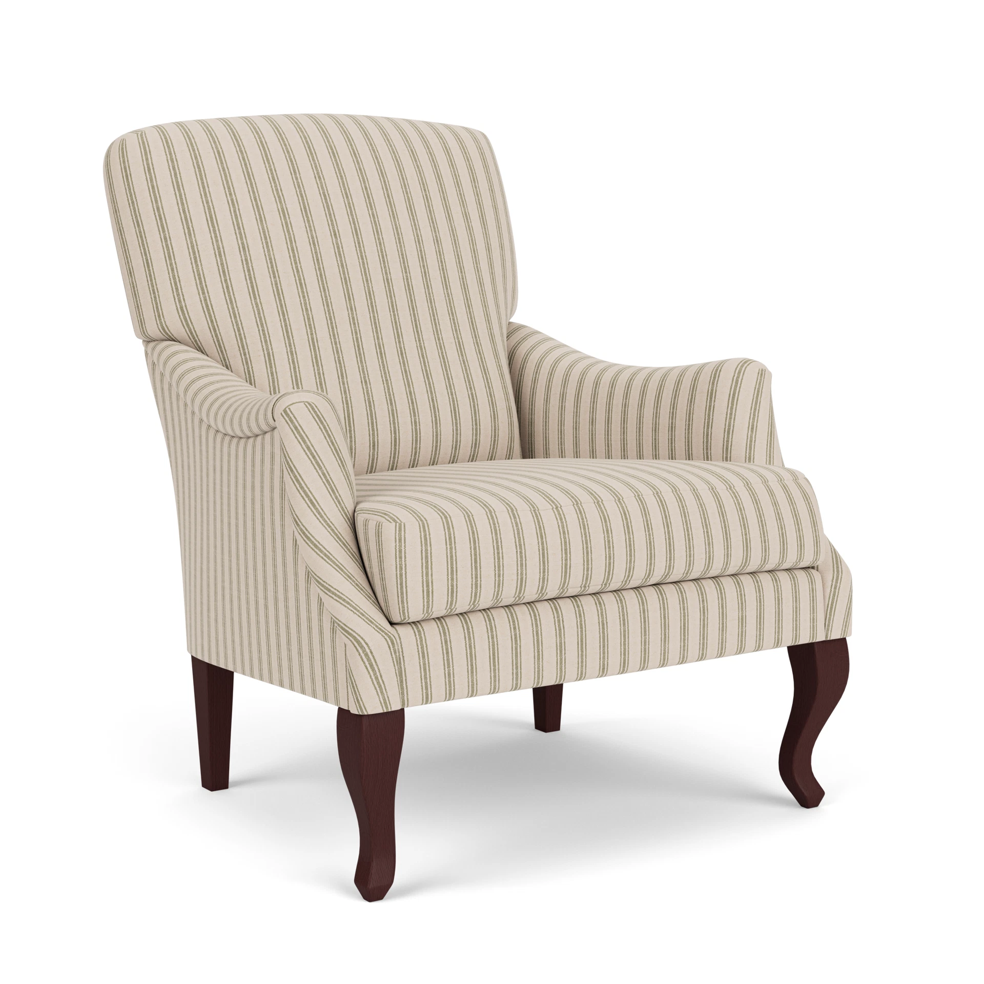 Elsie Armchair in Kingham Stripe - Sage with Light legs