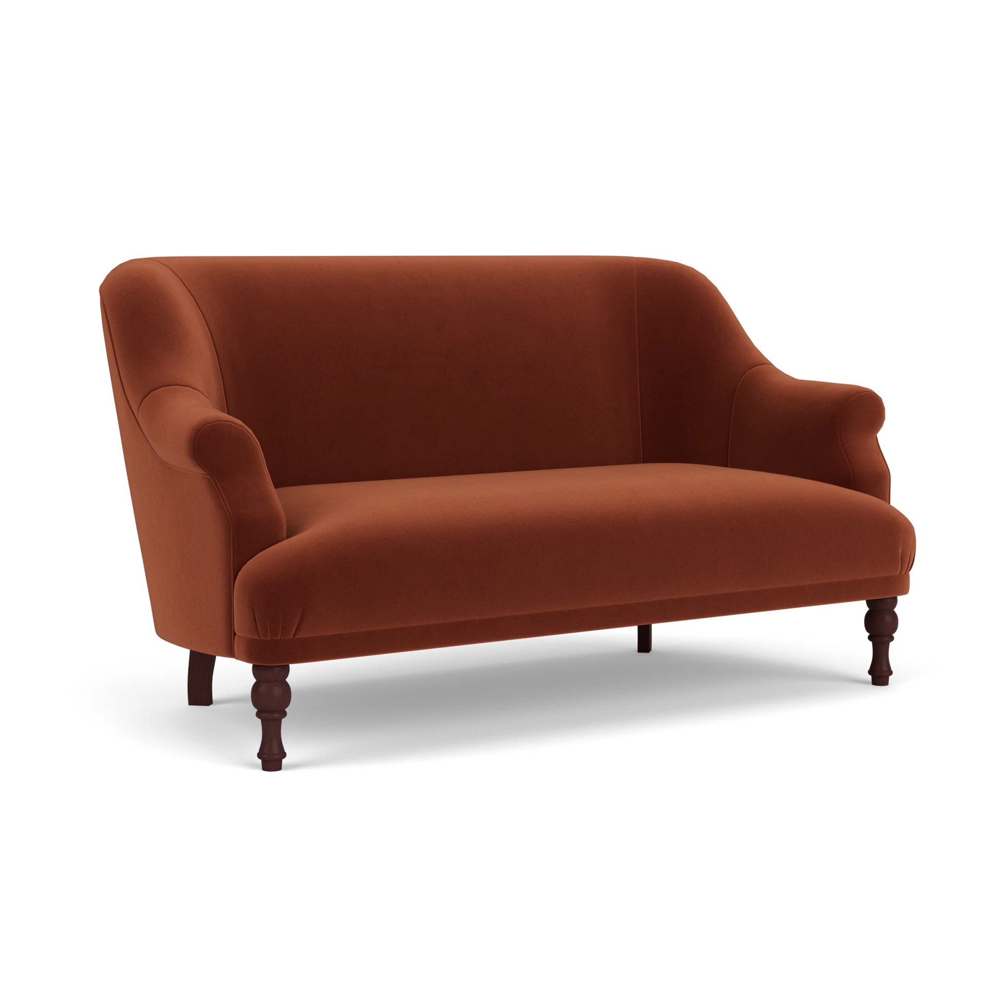 Everett 2 Seater Sofa in Matt Velvet - Brick with Light legs