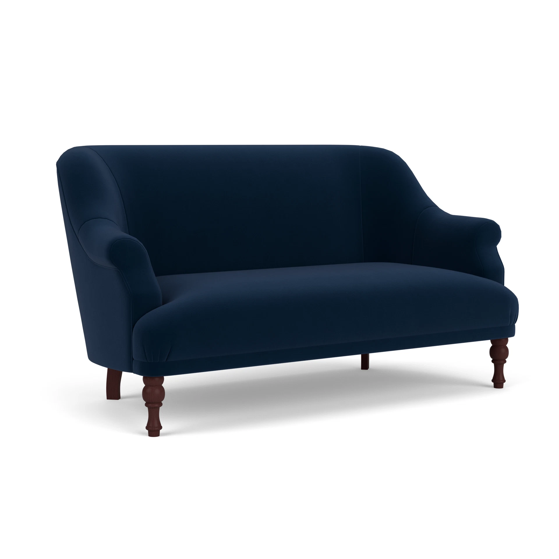 Everett 2 Seater Sofa in Matt Velvet - Deep Blue with Light legs