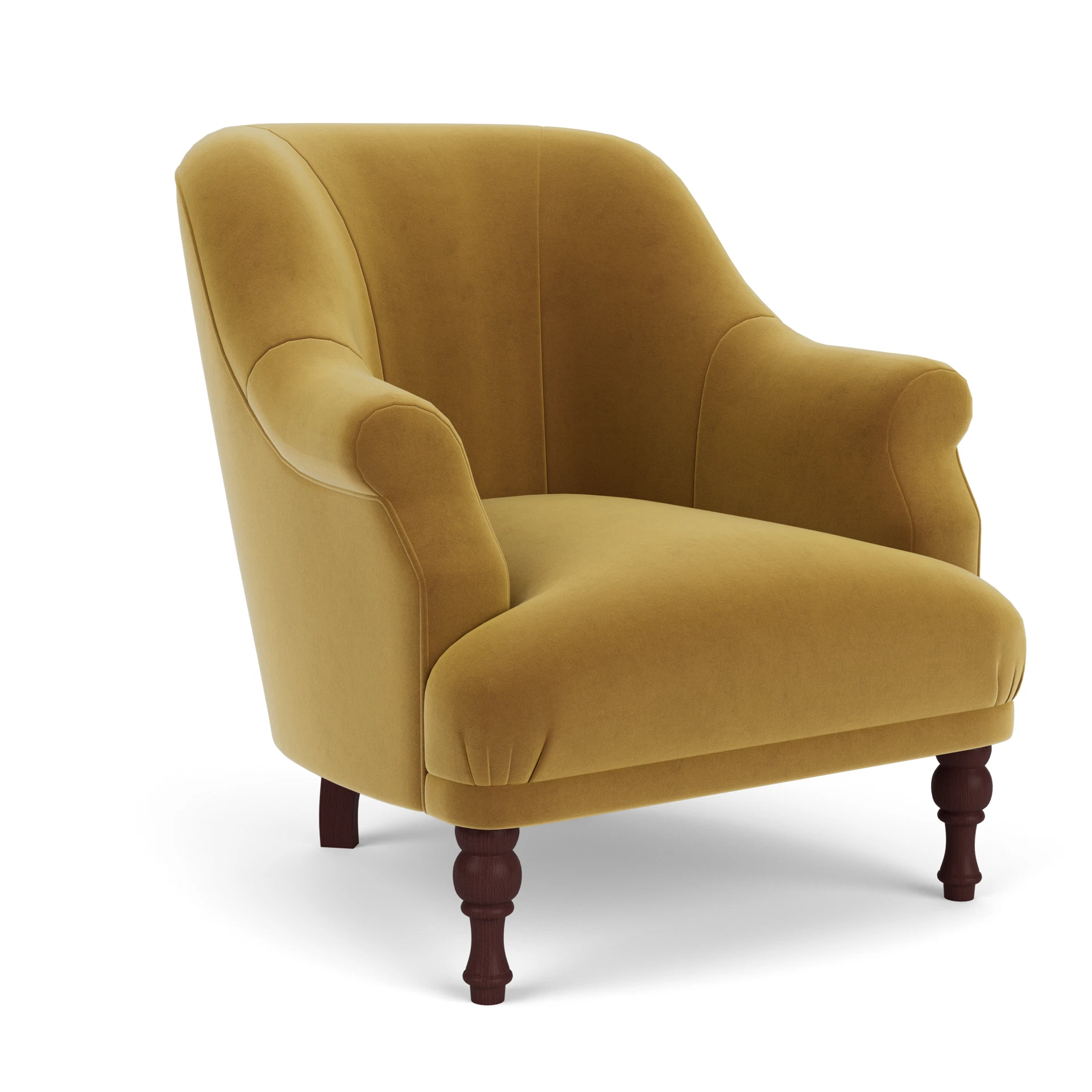 Everett Armchair in Matt Velvet - Mustard with Light legs