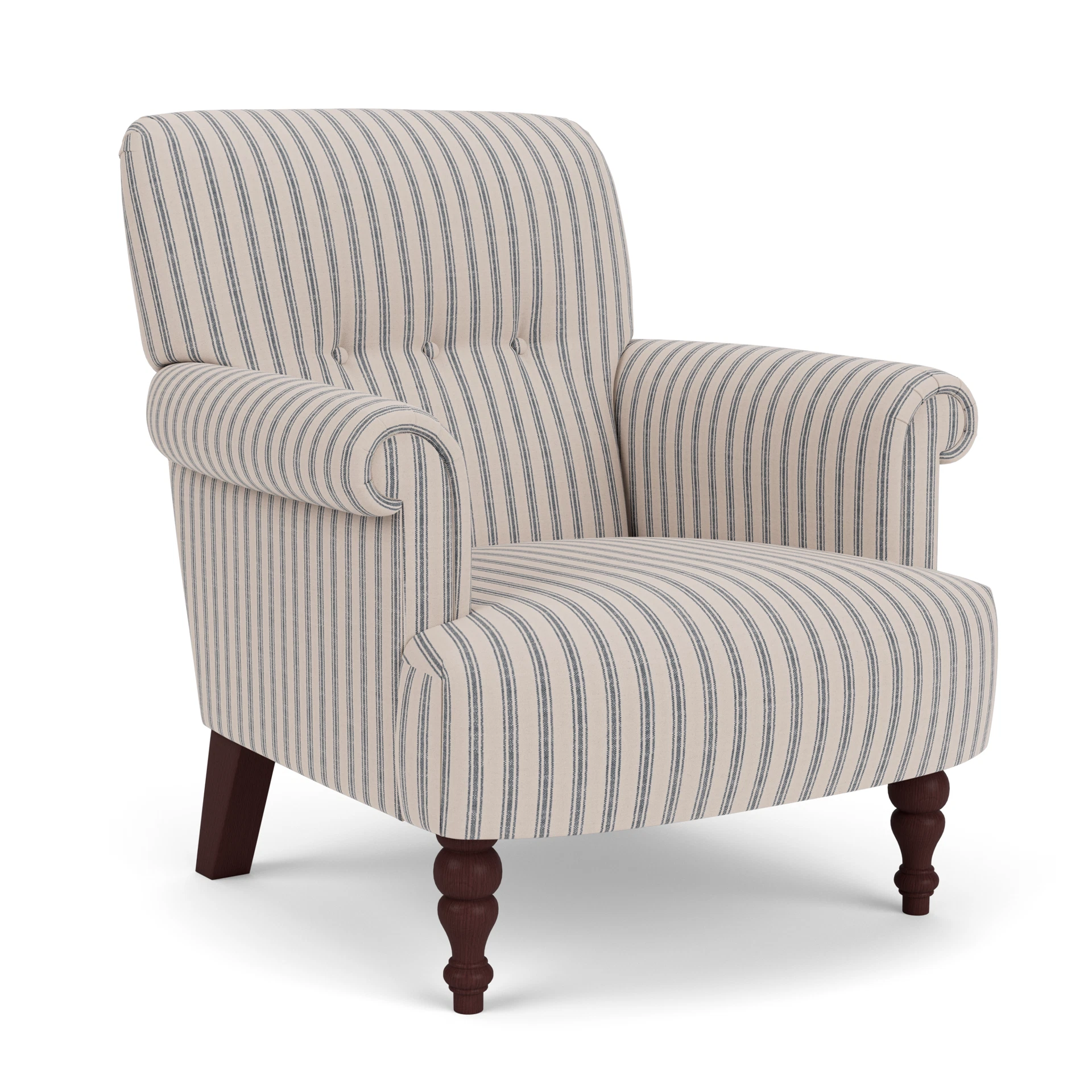 Harriet Armchair in Kingham Stripe - Indigo with Light legs