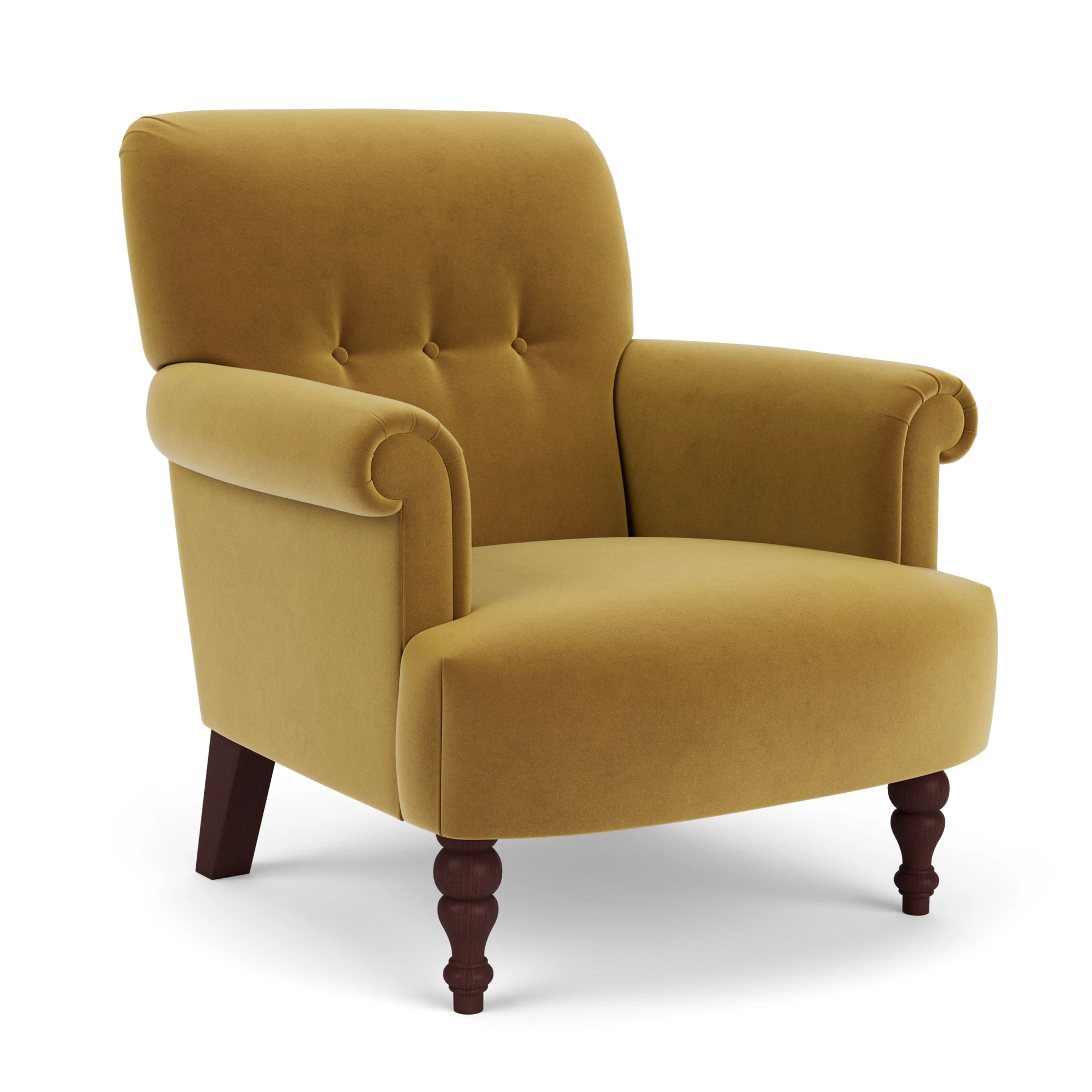 Harriet Armchair in Matt Velvet - Mustard with Light legs