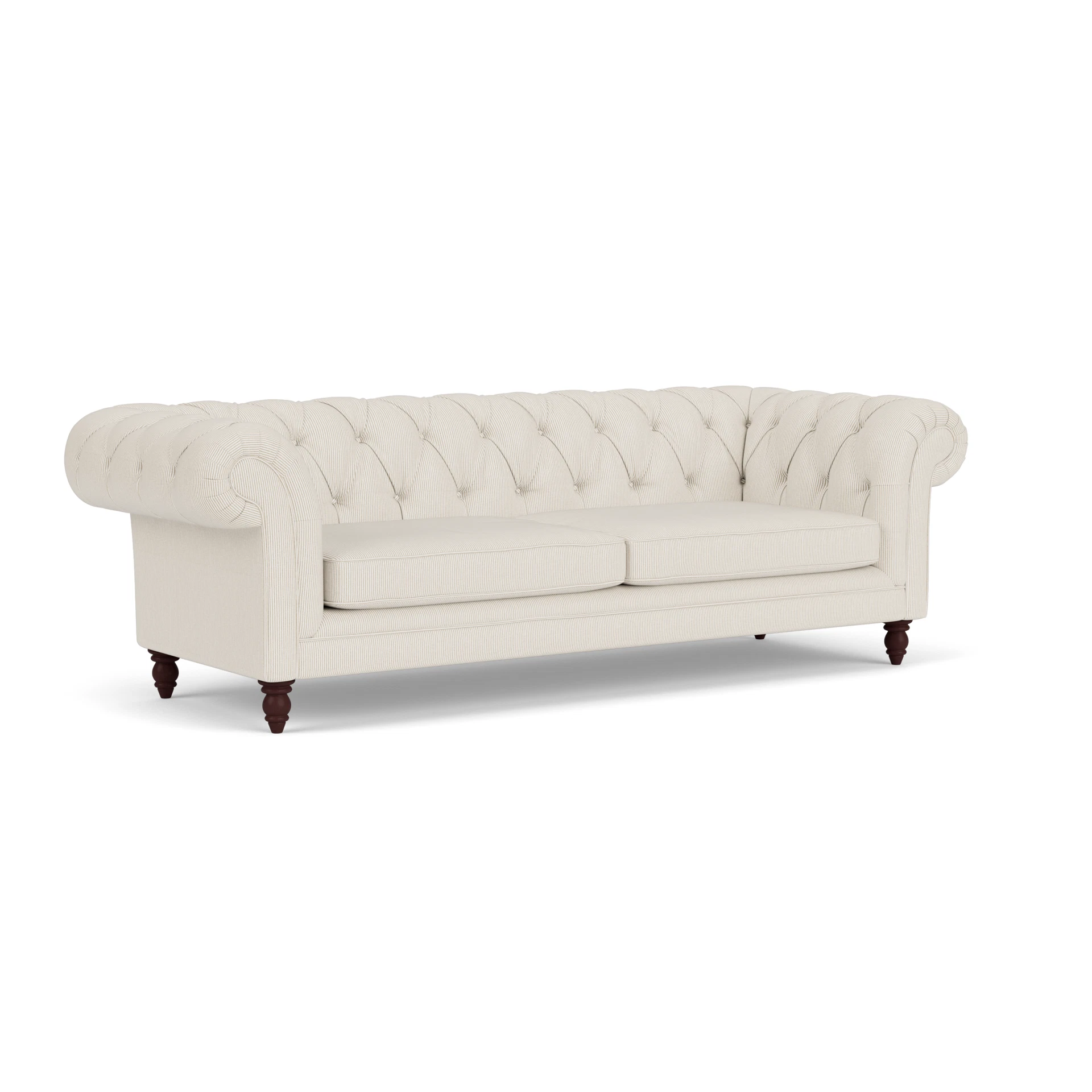 Harris Chesterfield 3 Seater Sofa in Broadway Stripe - Natural with Light legs