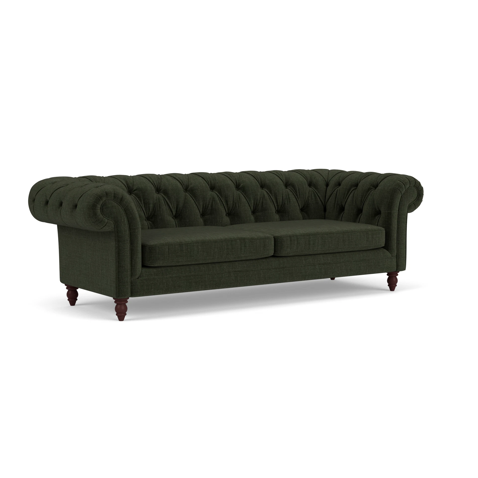 Harris Chesterfield 3 Seater Sofa in Eco Chenille - Moss with Light legs