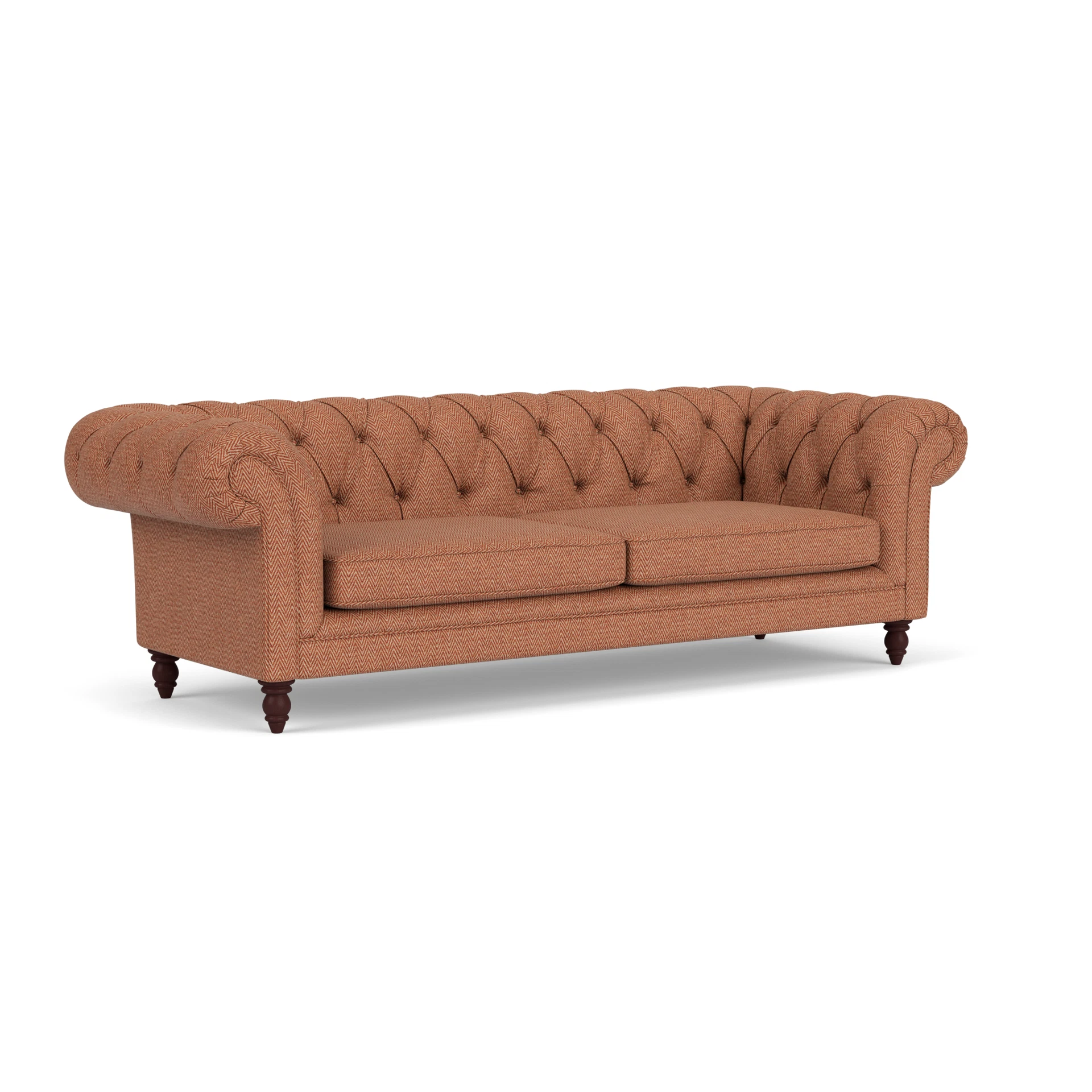 Harris Chesterfield 3 Seater Sofa in Herringbone Weave - Brick with Light legs