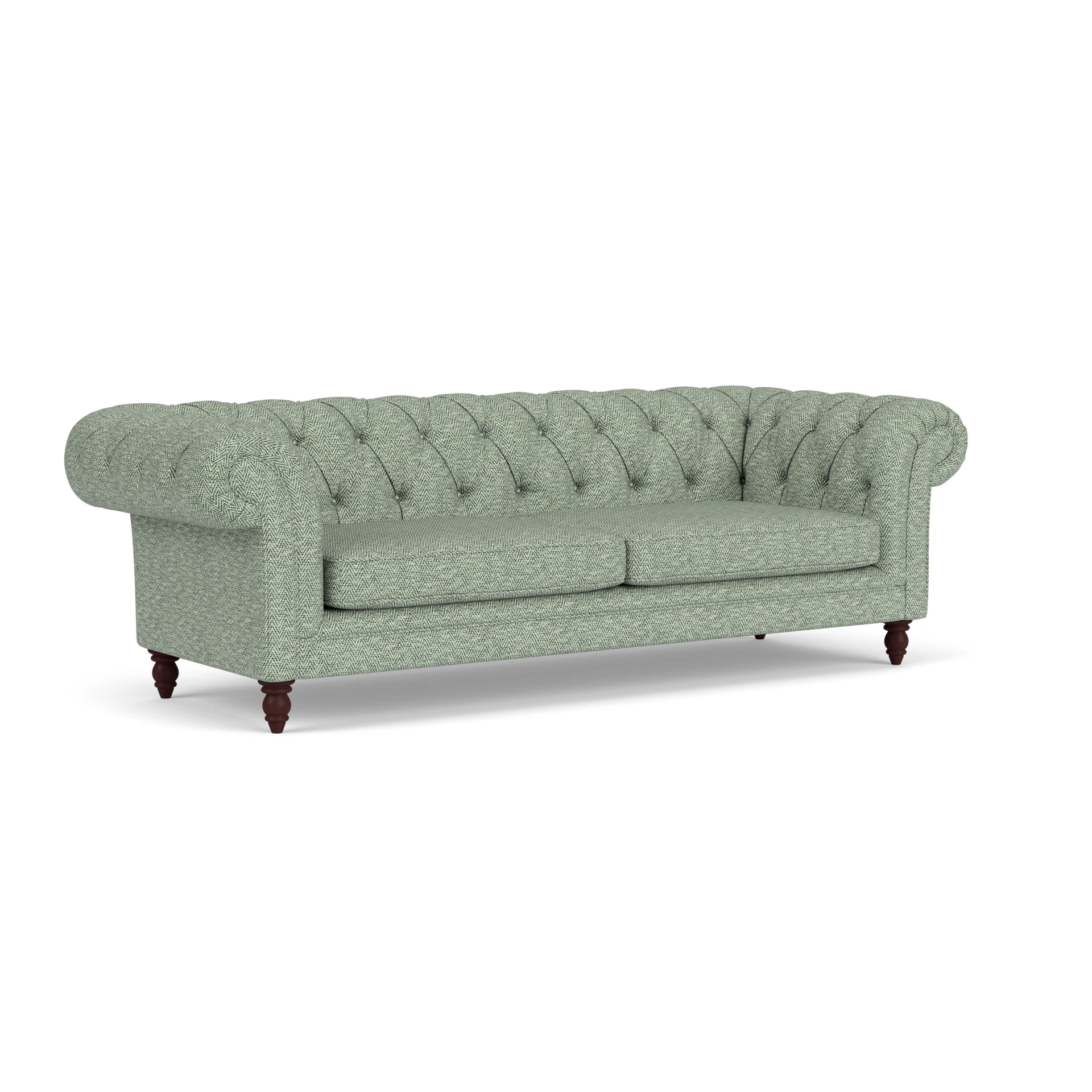 Harris Chesterfield 3 Seater Sofa in Herringbone Weave - Lake with Light legs