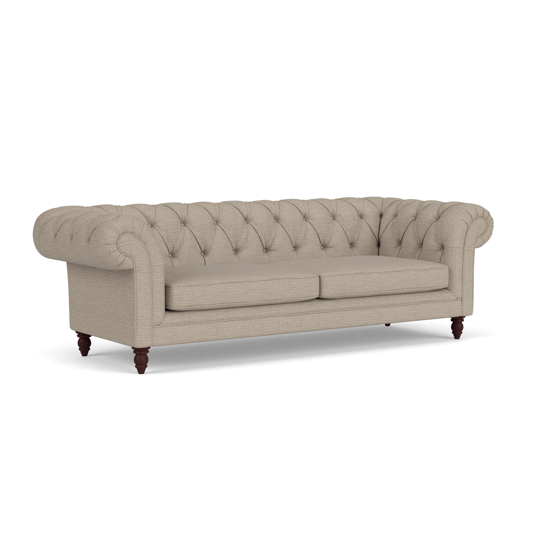 Harris Chesterfield 3 Seater Sofa in Herringbone Weave - Natural with Light legs