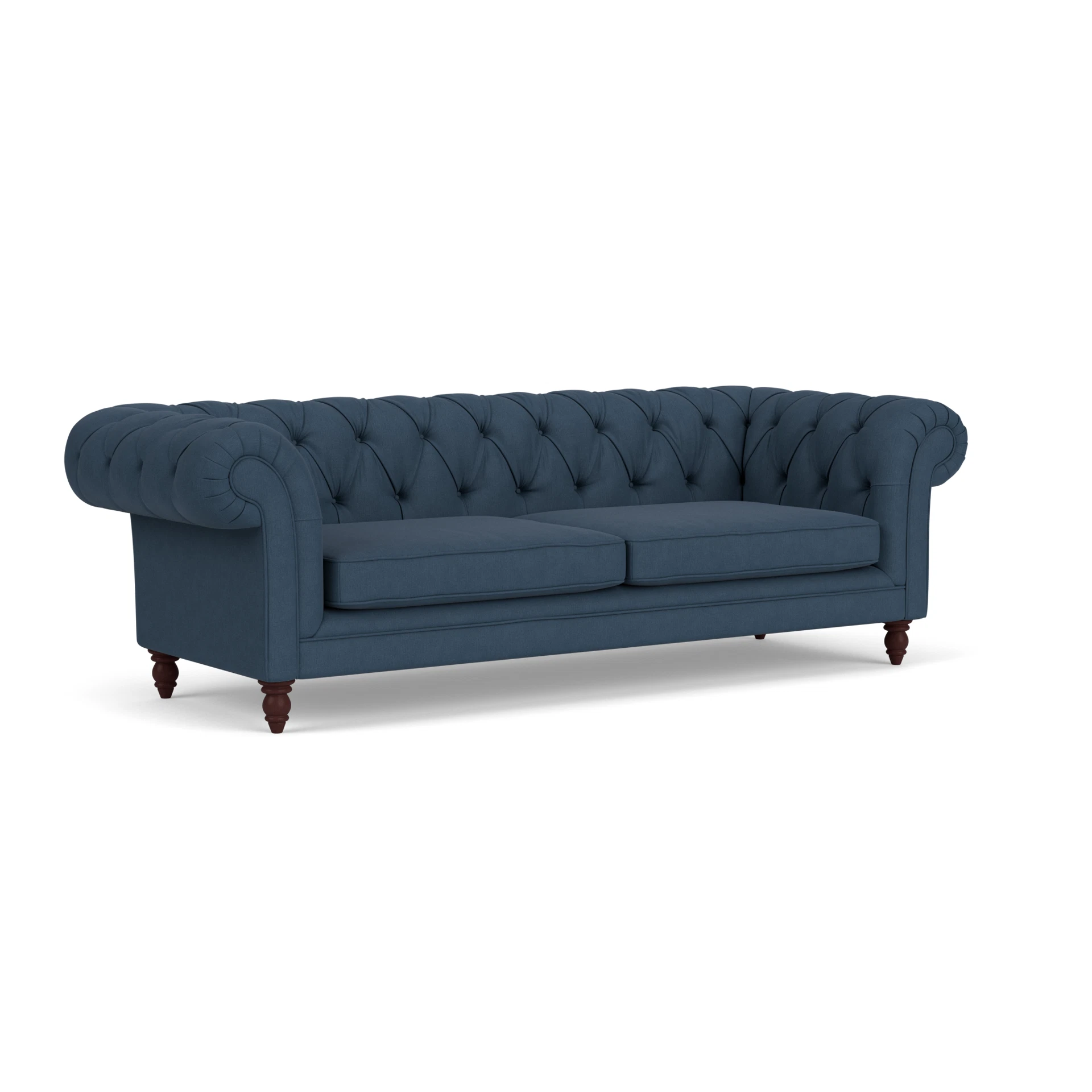 Harris Chesterfield 3 Seater Sofa in House Linen Mix - Indigo with Light legs
