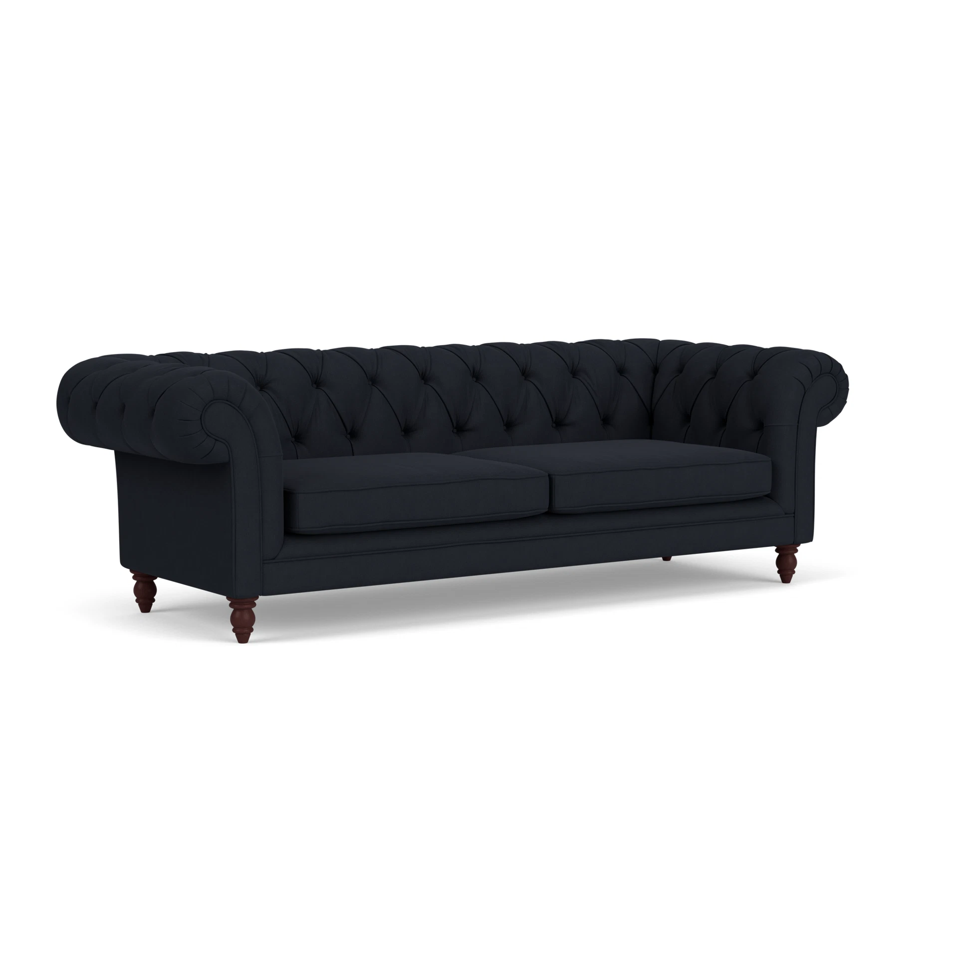 Harris Chesterfield 3 Seater Sofa in House Linen Mix - Ink with Light legs