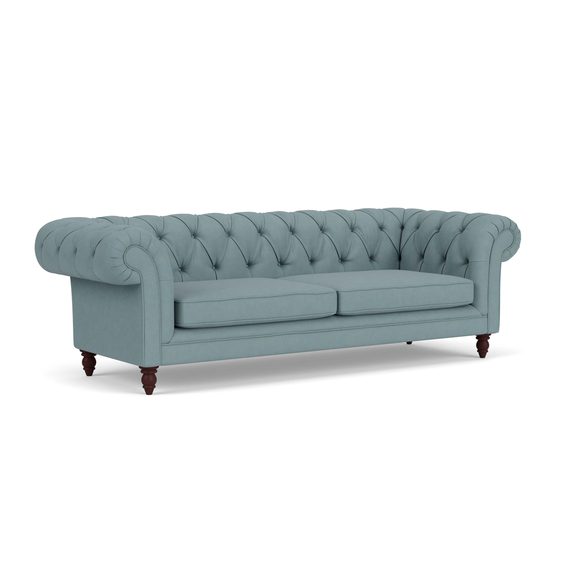 Harris Chesterfield 3 Seater Sofa in House Linen Mix - Sky Blue with Light legs