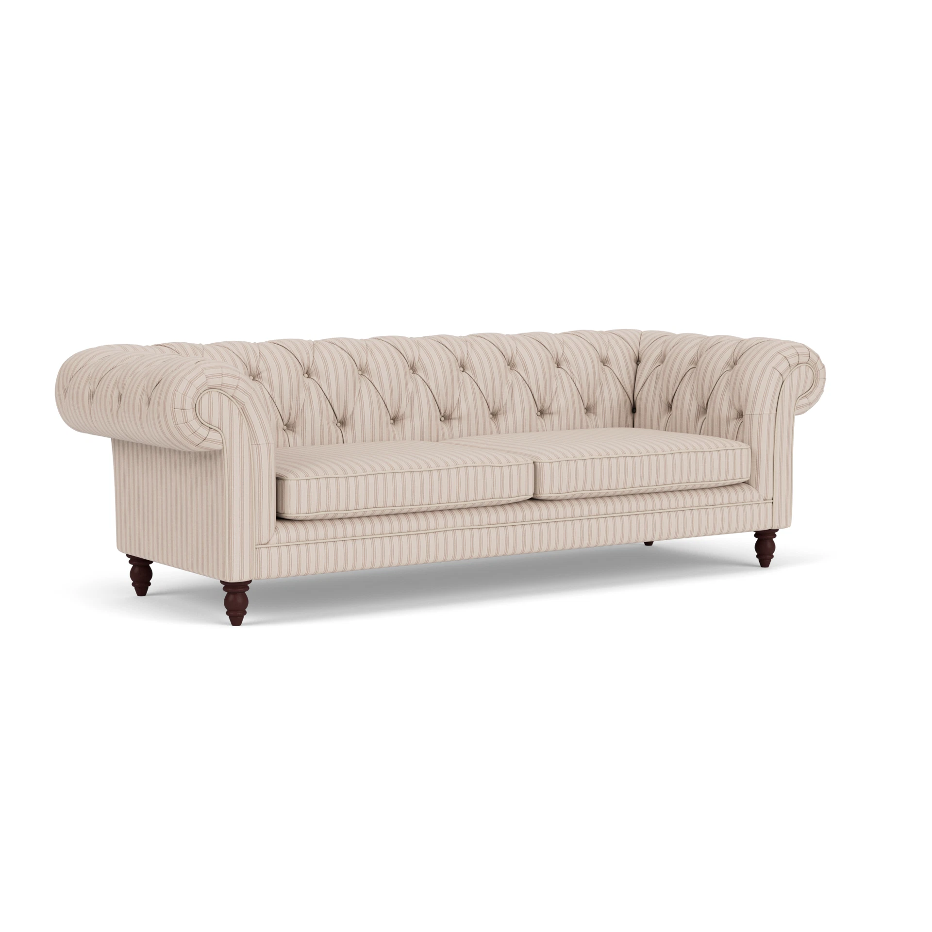 Harris Chesterfield 3 Seater Sofa in Kingham Stripe - Flax with Light legs