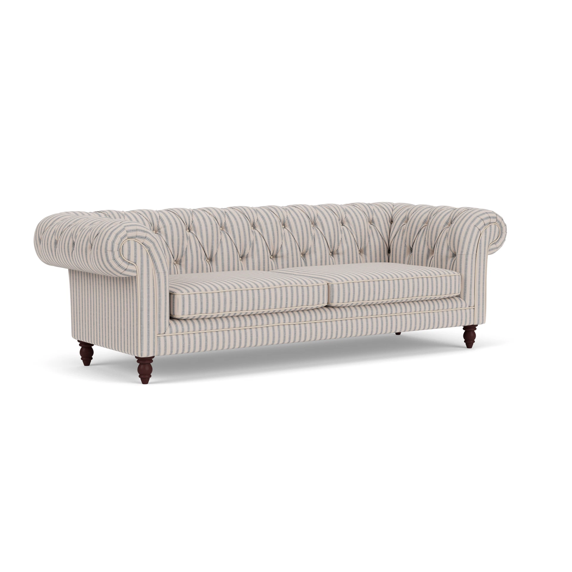 Harris Chesterfield 3 Seater Sofa in Kingham Stripe - Indigo with Light legs