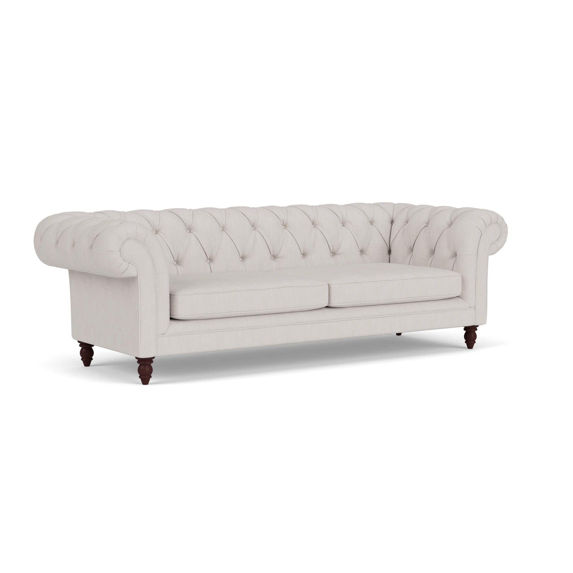 Harris Chesterfield 3 Seater Sofa in Luxury Italian Linen - Soft White with Light legs