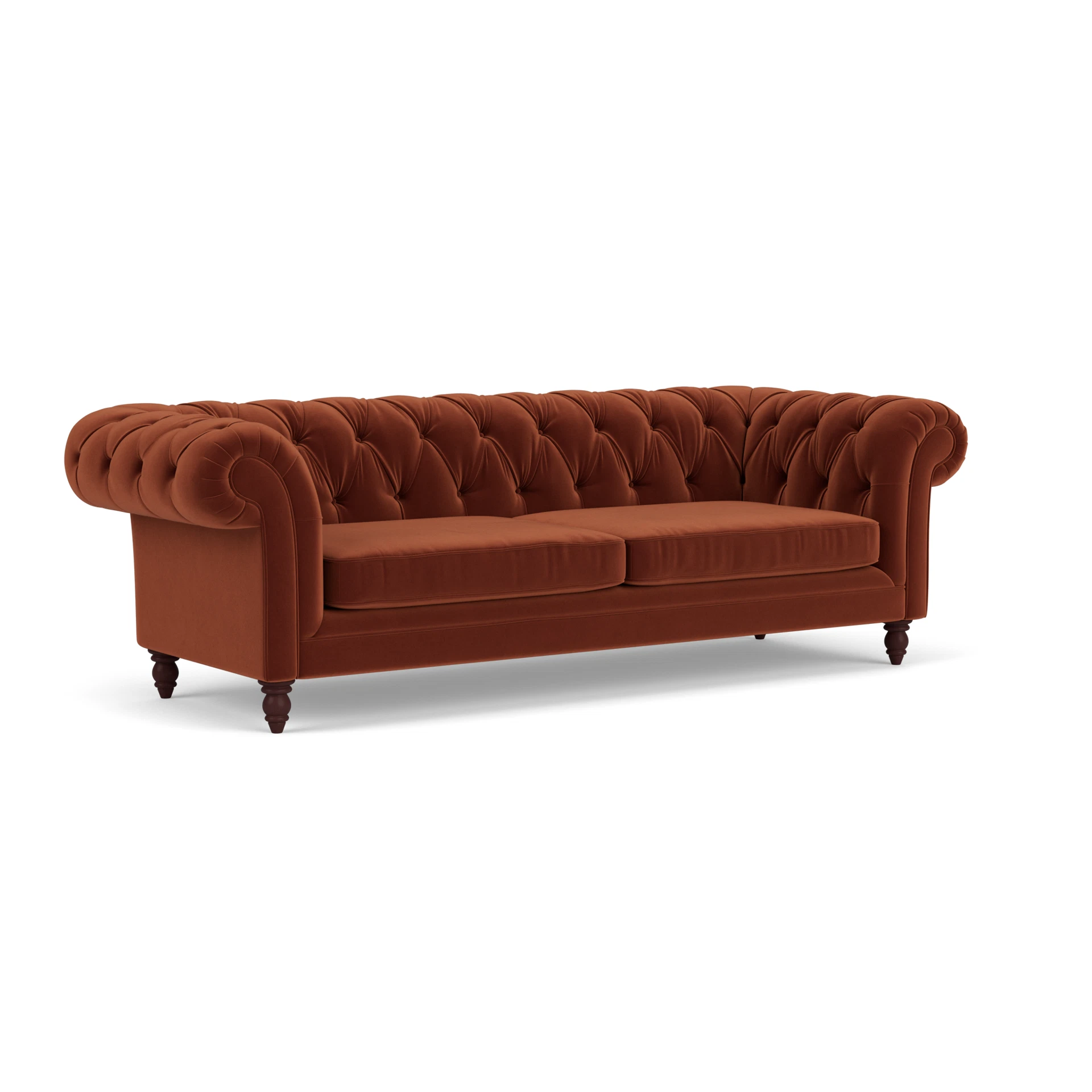 Harris Chesterfield 3 Seater Sofa in Matt Velvet - Brick with Light legs