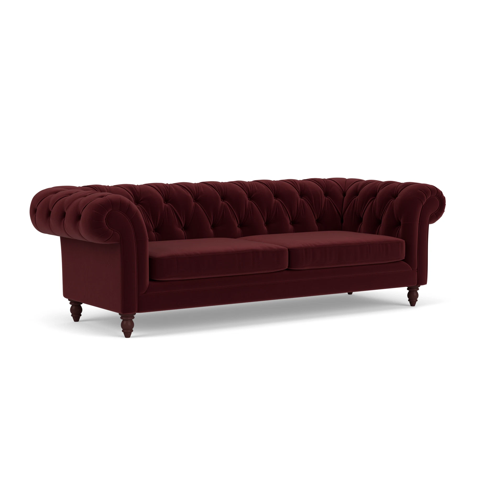 Harris Chesterfield 3 Seater Sofa in Matt Velvet - Dark Rosehip with Light legs