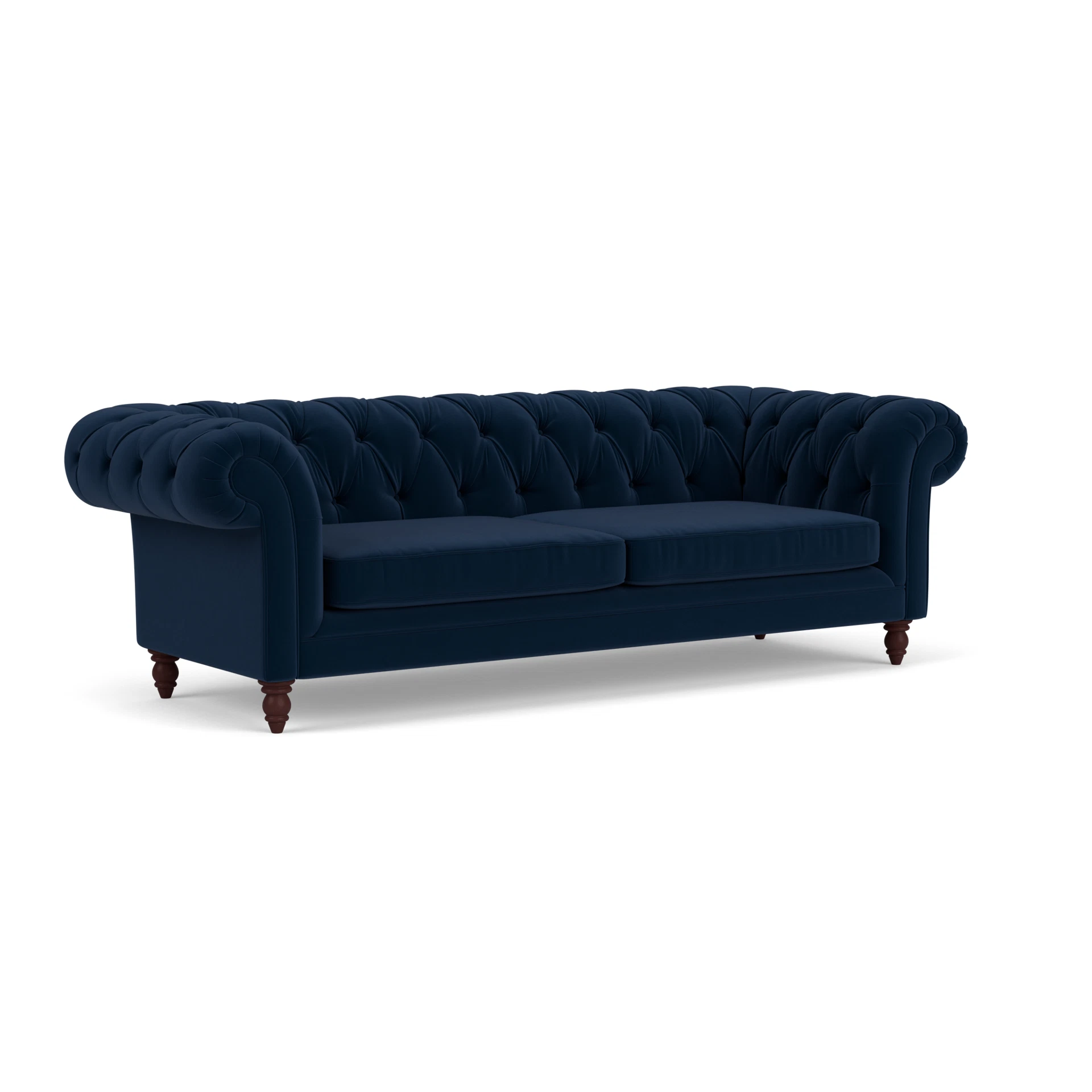 Harris Chesterfield 3 Seater Sofa in Matt Velvet - Deep Blue with Light legs
