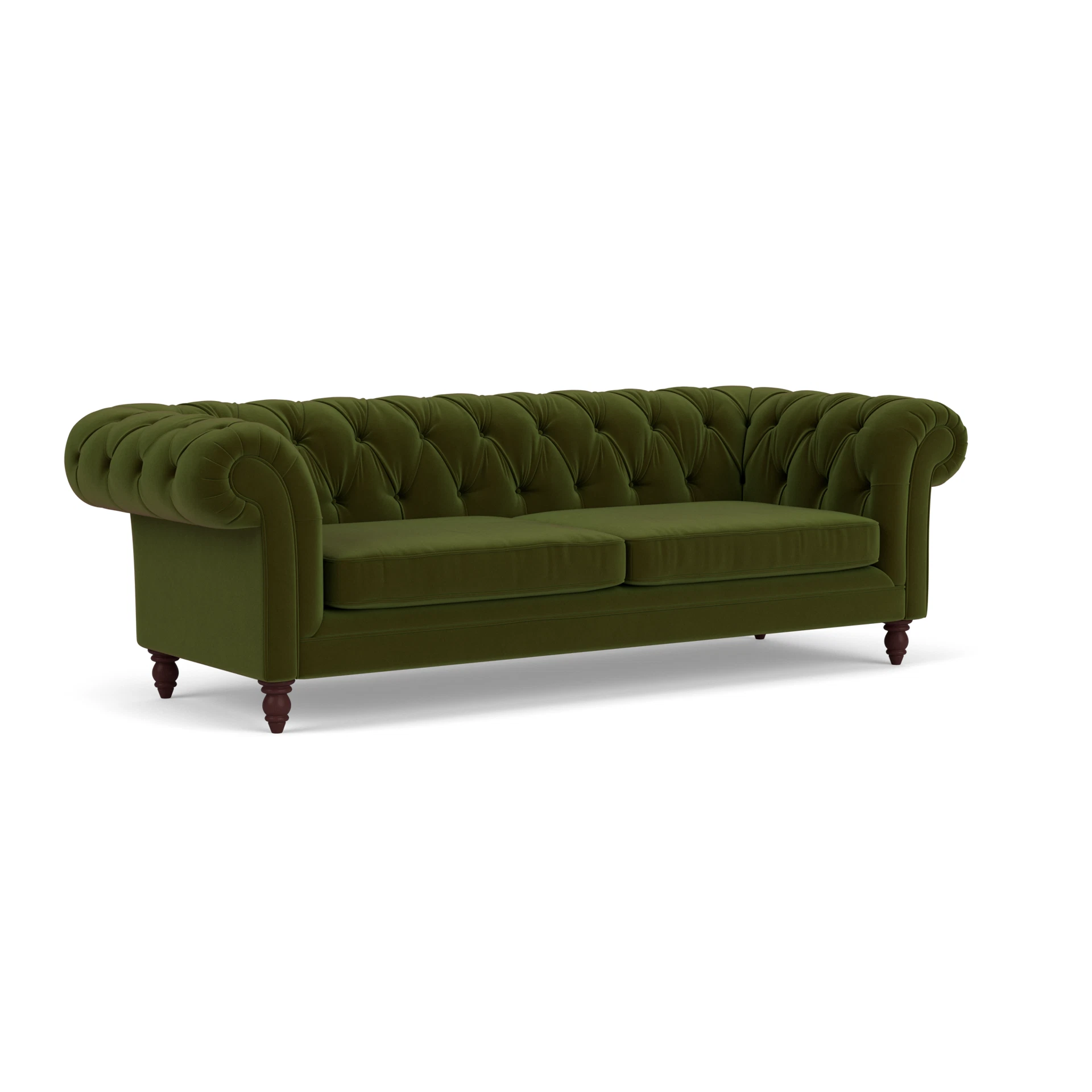 Harris Chesterfield 3 Seater Sofa in Matt Velvet - Forest Green with Light legs