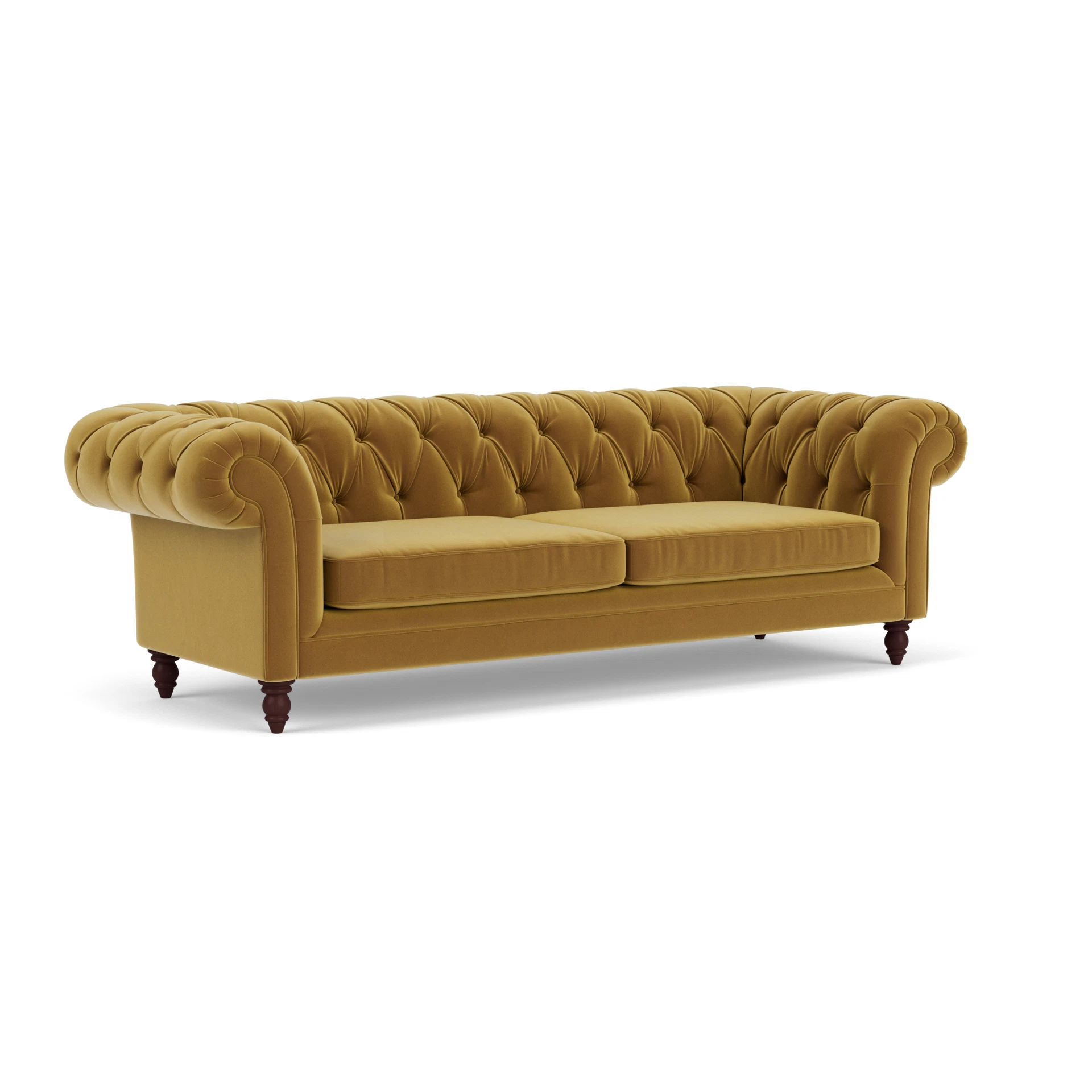 Harris Chesterfield 3 Seater Sofa in Matt Velvet - Mustard with Light legs