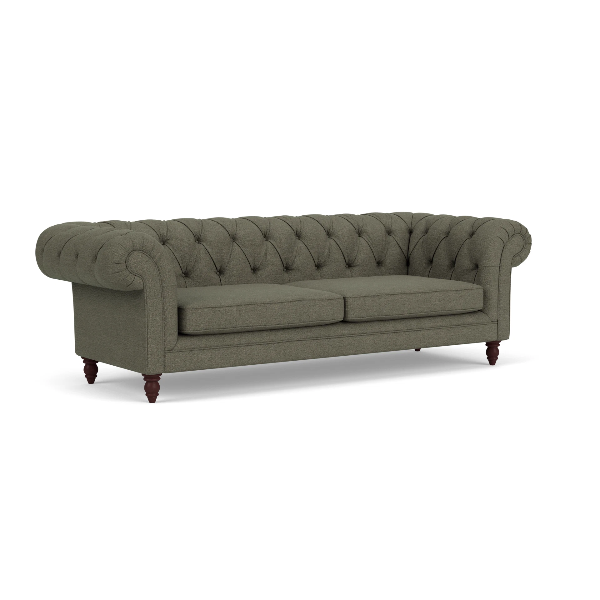 Harris Chesterfield 3 Seater Sofa in Rustic Weave - Deep Forest with Light legs