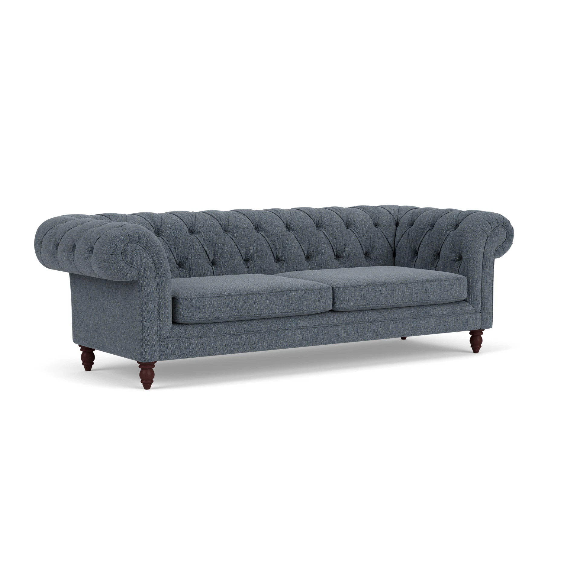 Harris Chesterfield 3 Seater Sofa in Rustic Weave - Indigo with Light legs