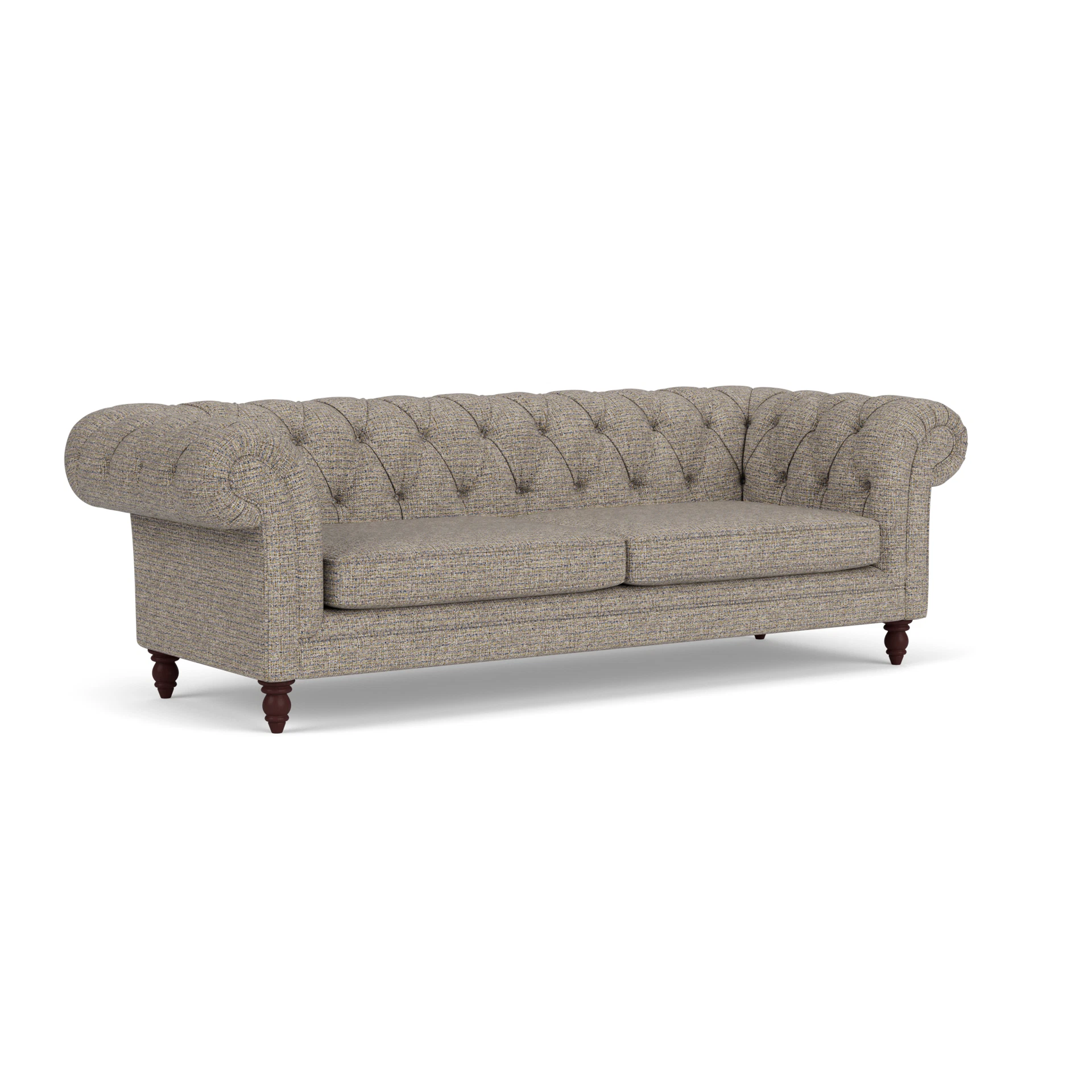 Harris Chesterfield 3 Seater Sofa in Textured Weave - Shoreline Mix with Light legs