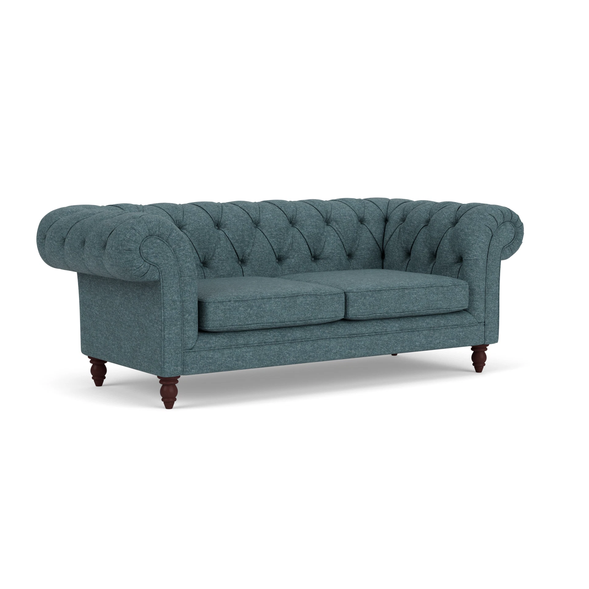Harris Chesterfield Large 2 Seater Sofa in Aquaclean Oxford - Lake Marl with Light legs