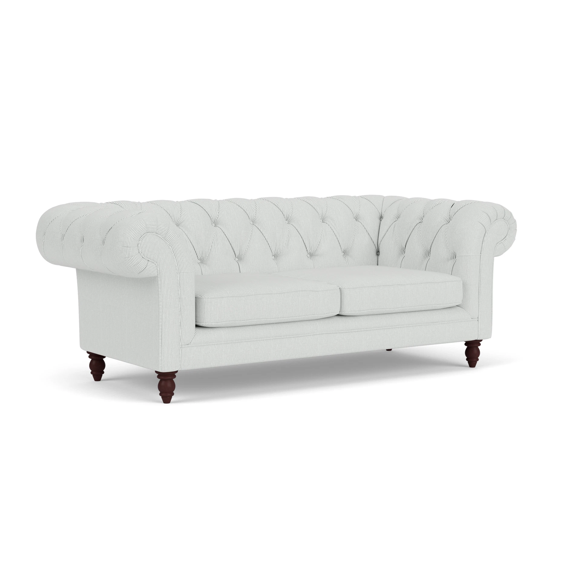 Harris Chesterfield Large 2 Seater Sofa in Broadway Stripe - Duck Egg with Light legs