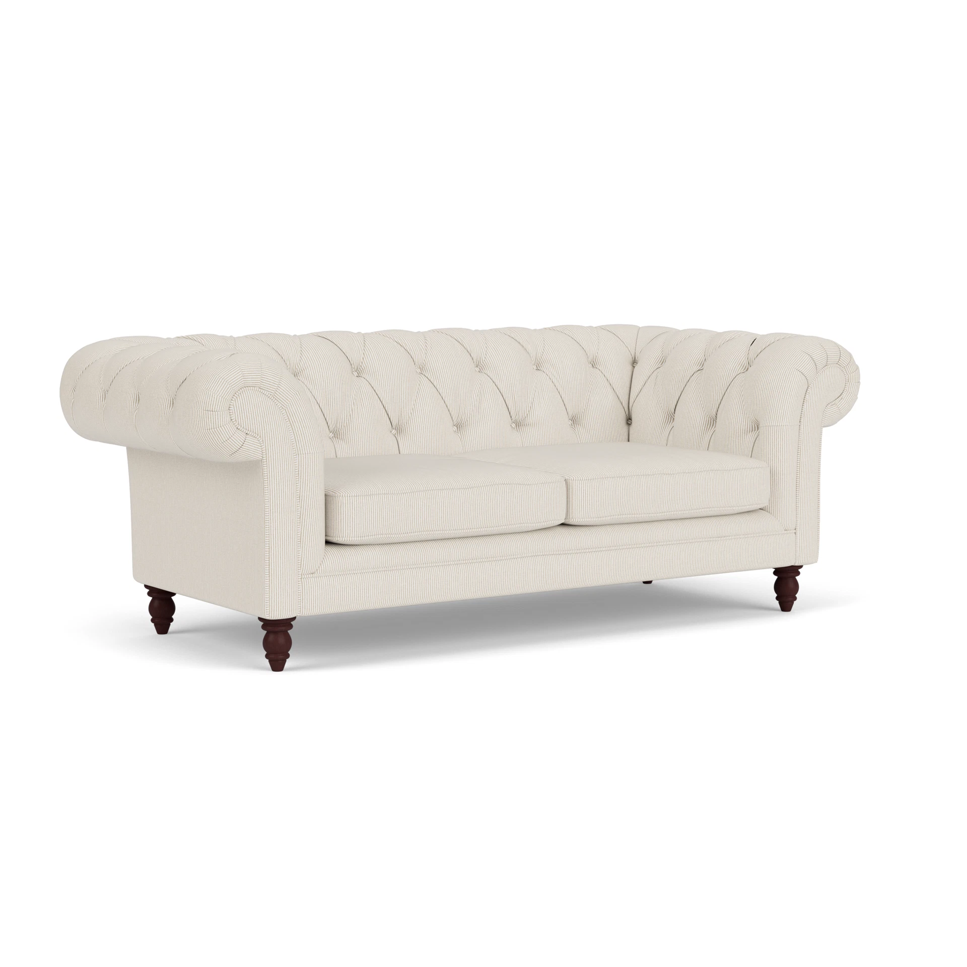 Harris Chesterfield Large 2 Seater Sofa in Broadway Stripe - Natural with Light legs